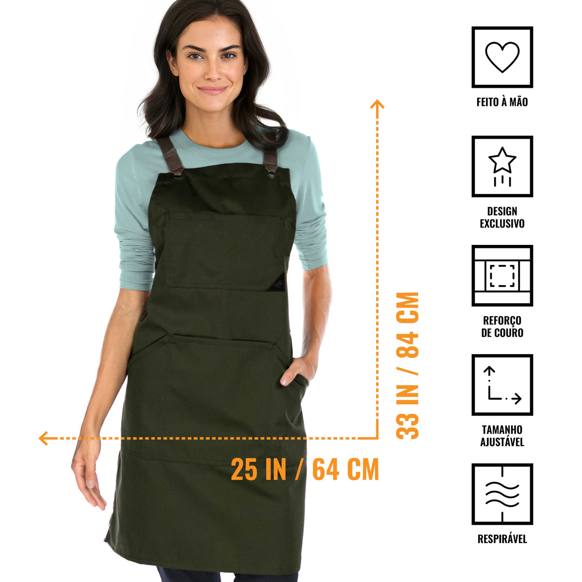 Avental de Trabalho – Jeans ou Sarja Profissional, Acabamento em Couro, Alças Cruzadas, Chef, Bartender, Comércio, Garçom - Under NY Sky