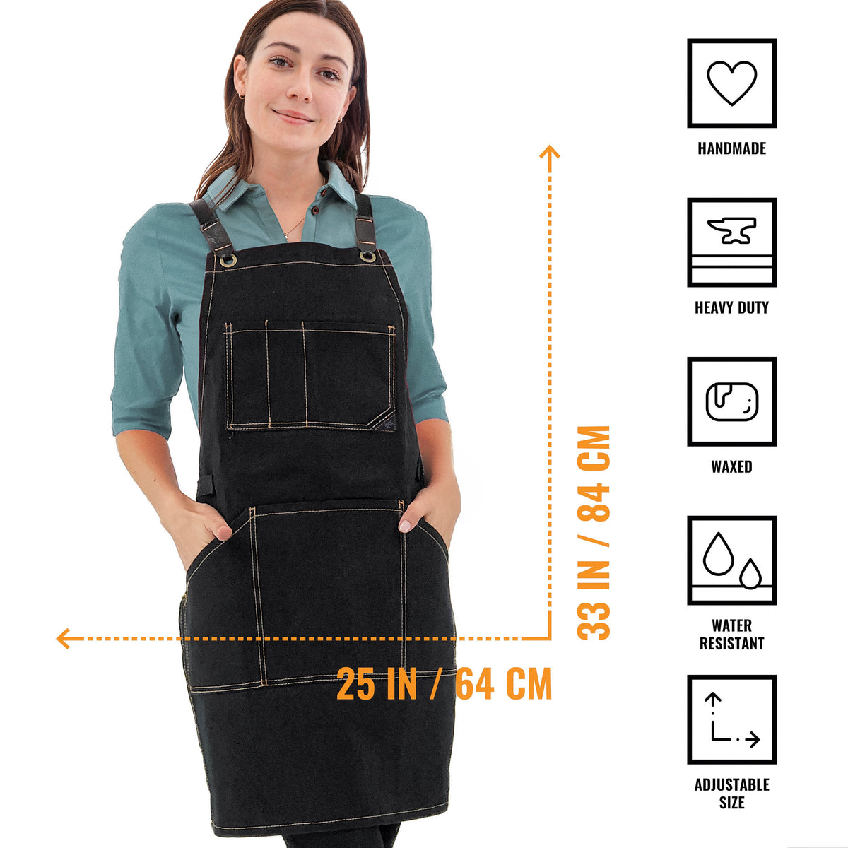 Avental de Oficina – Lona Grossa Encerada, Bolsos para Ferramentas, Alças Cruzadas, Chef, Carpinteiro, Churrasco, Comércio -  Under NY Sky