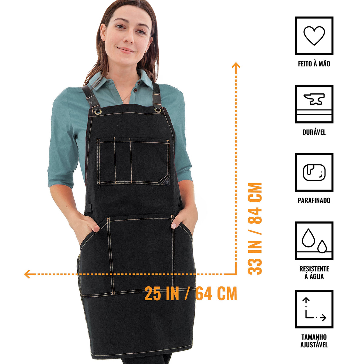 Avental de Oficina – Lona Grossa Encerada, Bolsos para Ferramentas, Alças Cruzadas, Chef, Carpinteiro, Churrasco, Comércio -  Under NY Sky