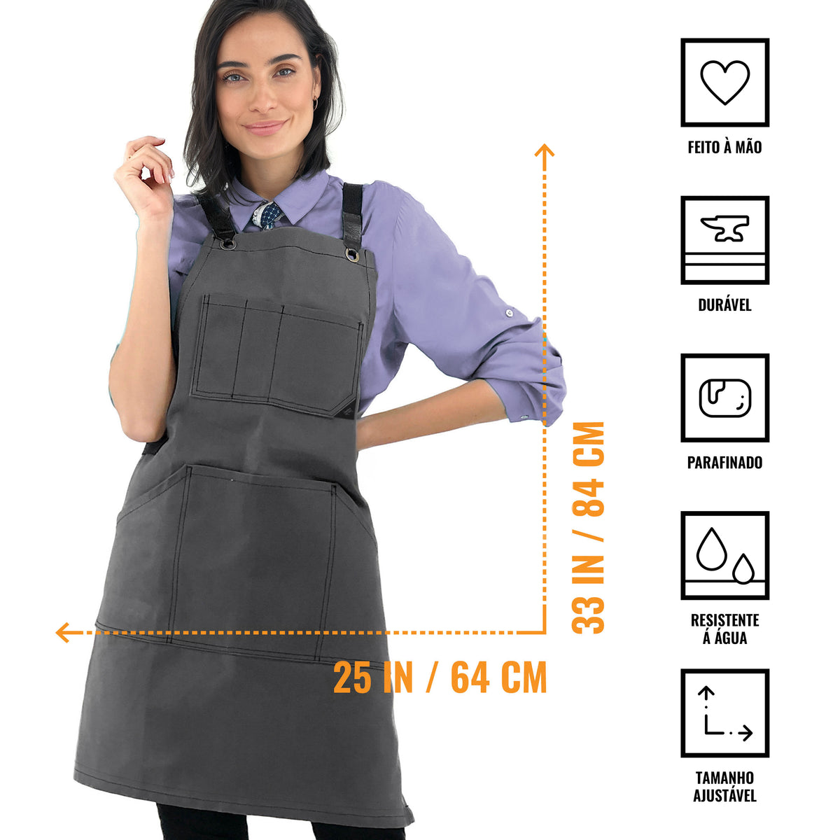 Avental de Oficina – Lona Grossa Encerada, Bolsos para Ferramentas, Alças Cruzadas, Chef, Carpinteiro, Churrasco, Comércio -  Under NY Sky