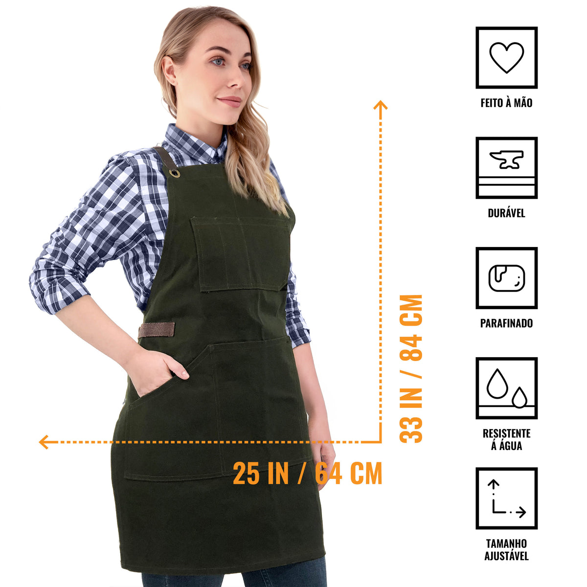 Avental de Oficina – Lona Grossa Encerada, Bolsos para Ferramentas, Alças Cruzadas, Chef, Carpinteiro, Churrasco, Comércio -  Under NY Sky