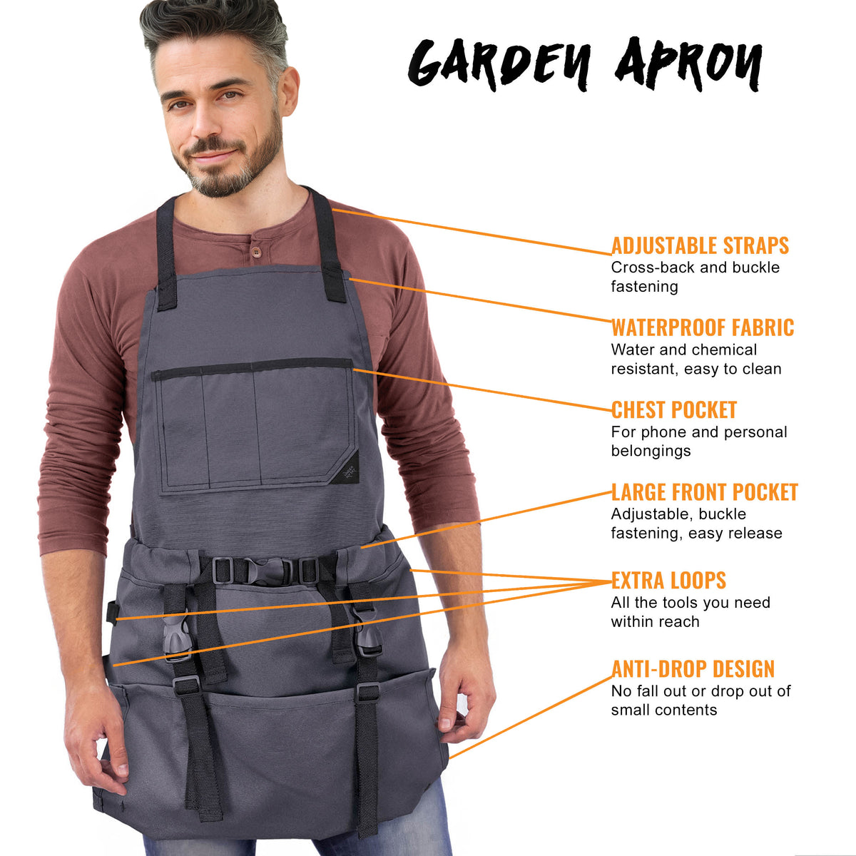 Avental de Jardinagem – Bolsão para Colheita, Alças Cruzadas, Alças de Suporte, Resistente à Água -  Under NY Sky