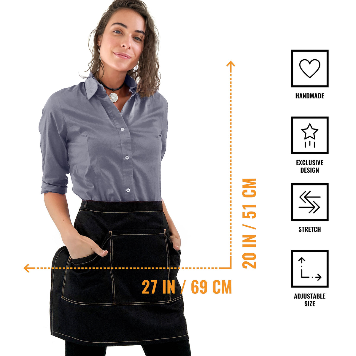 Avental de Cintura – Costura Dupla, Muitos Bolsos – Chef, Bistrô, Restaurante, Garçom, Comércio -  Under NY Sky