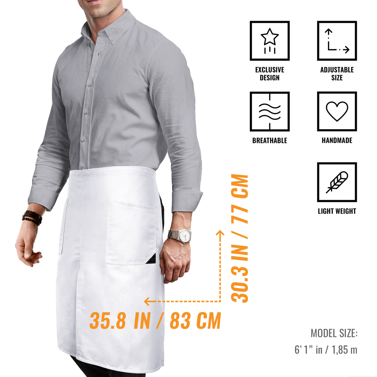 Half Bistro Apron - Long, Front Slit, 2 Pockets - Server, Waiter, Waitress, Chef, Restaurant, Gift - Under NY Sky