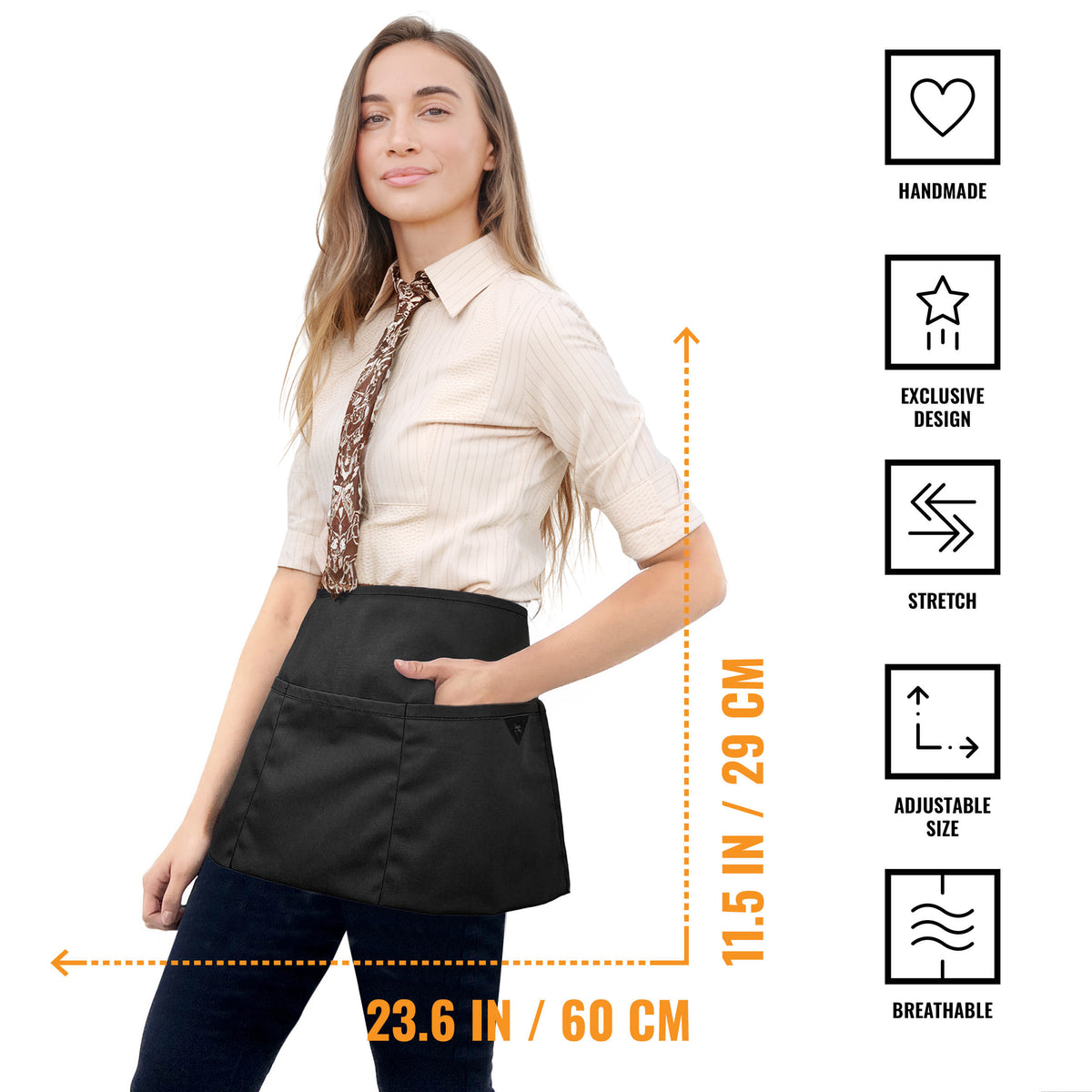 Avental de Cintura – 3 Bolsos, Sarja ou Jeans Profissional – Meio Avental – Garçom, Garçonete, Bartender, Restaurante, Cafeteria - Under NY Sky