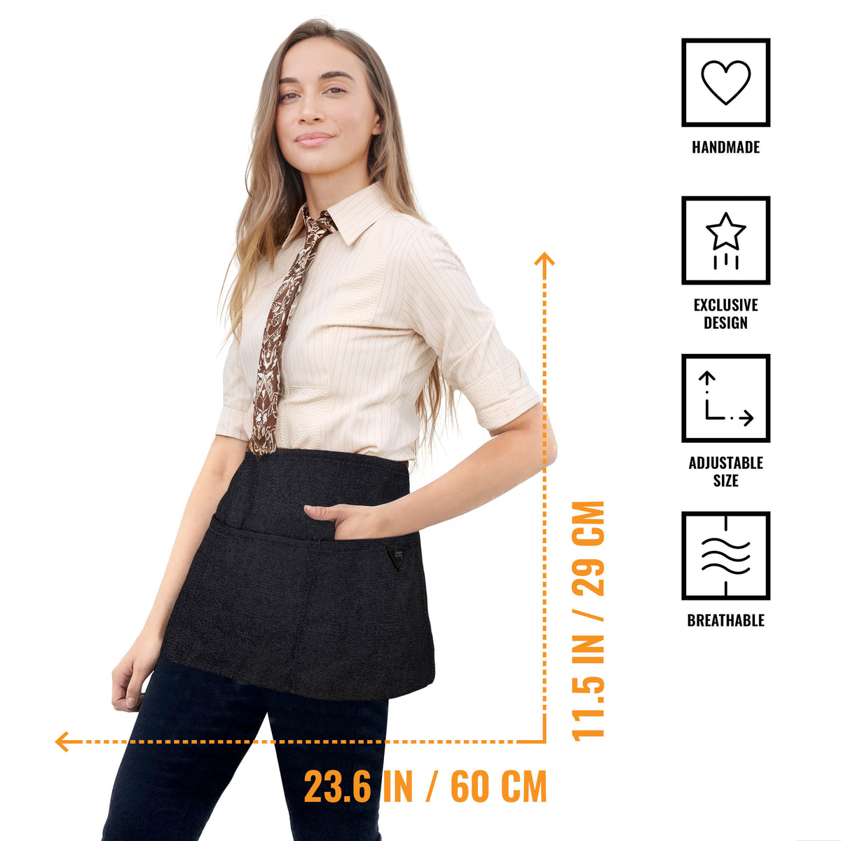 Avental de Cintura – 3 Bolsos, Sarja ou Jeans Profissional – Meio Avental – Garçom, Garçonete, Bartender, Restaurante, Cafeteria - Under NY Sky