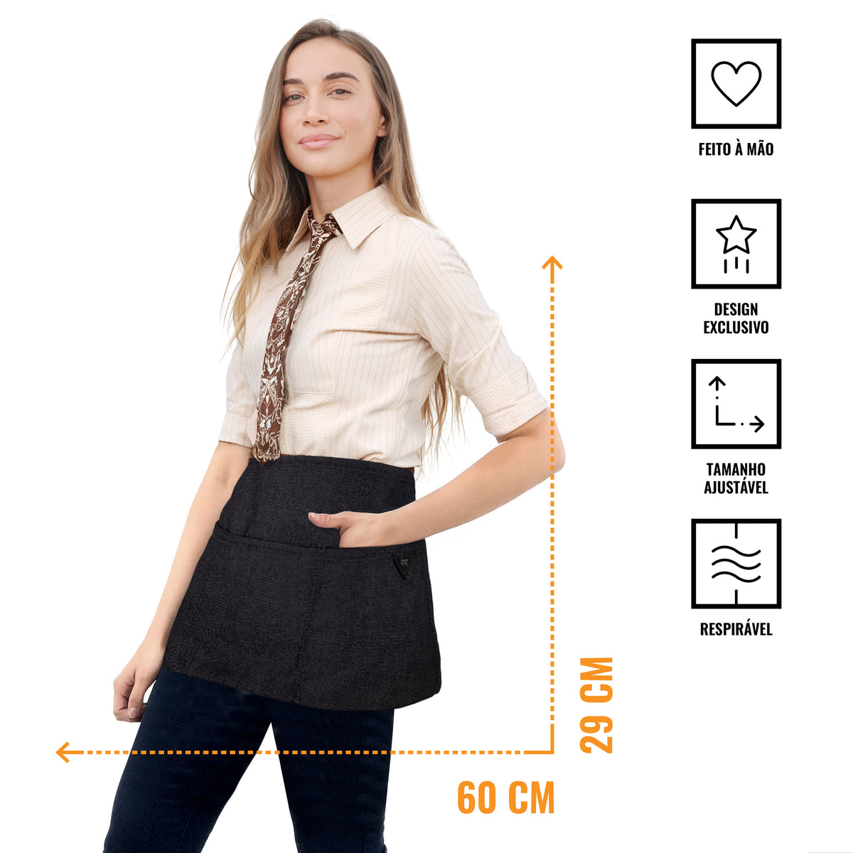 Avental de Cintura – 3 Bolsos, Sarja ou Jeans Profissional – Meio Avental – Garçom, Garçonete, Bartender, Restaurante, Cafeteria - Under NY Sky