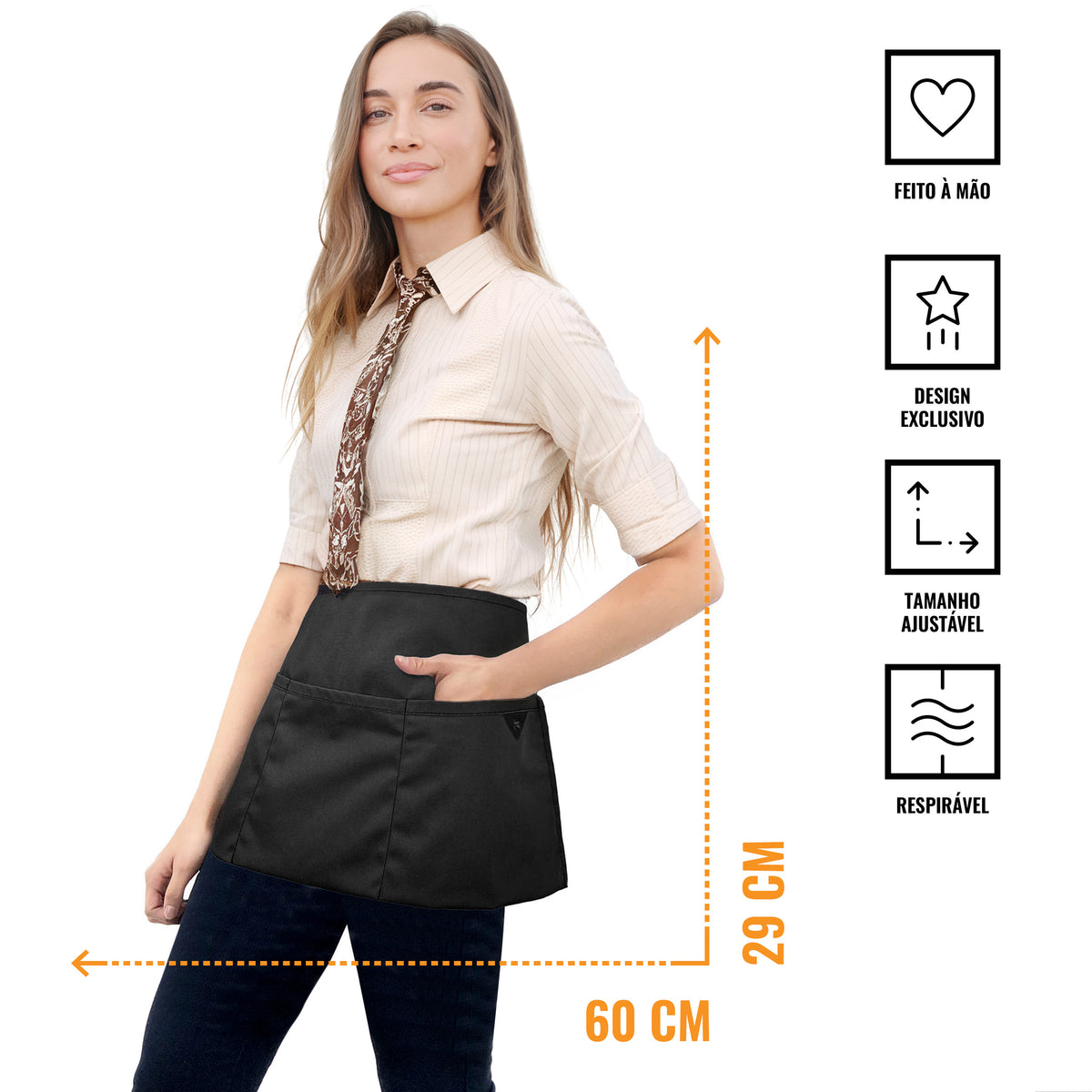 Avental de Cintura – 3 Bolsos, Sarja ou Jeans Profissional – Meio Avental – Garçom, Garçonete, Bartender, Restaurante, Cafeteria - Under NY Sky