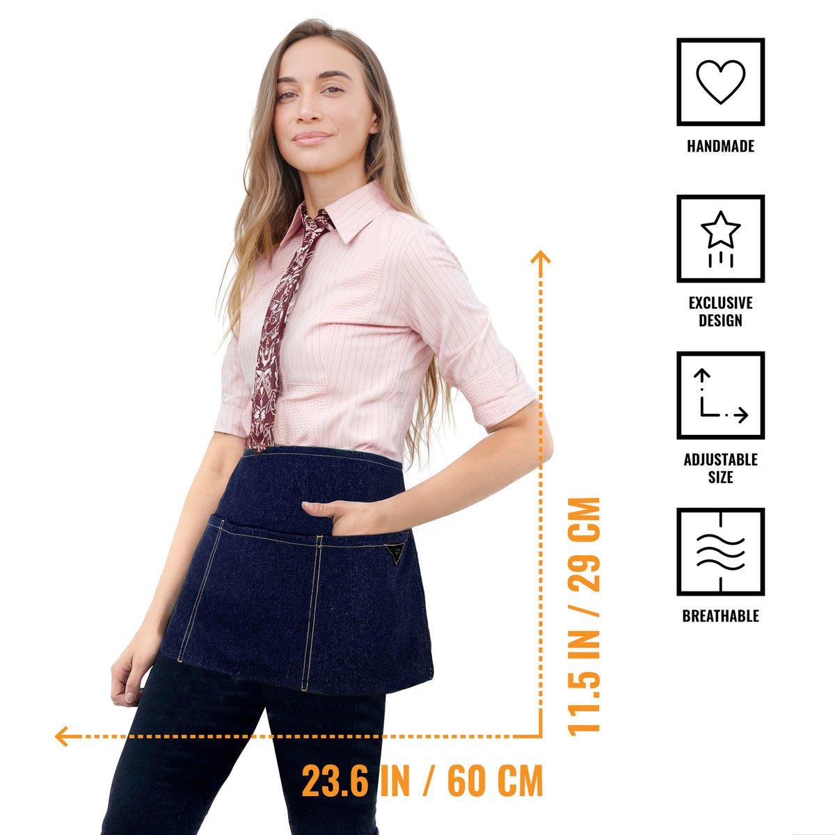 Avental de Cintura – 3 Bolsos, Sarja ou Jeans Profissional – Meio Avental – Garçom, Garçonete, Bartender, Restaurante, Cafeteria - Under NY Sky