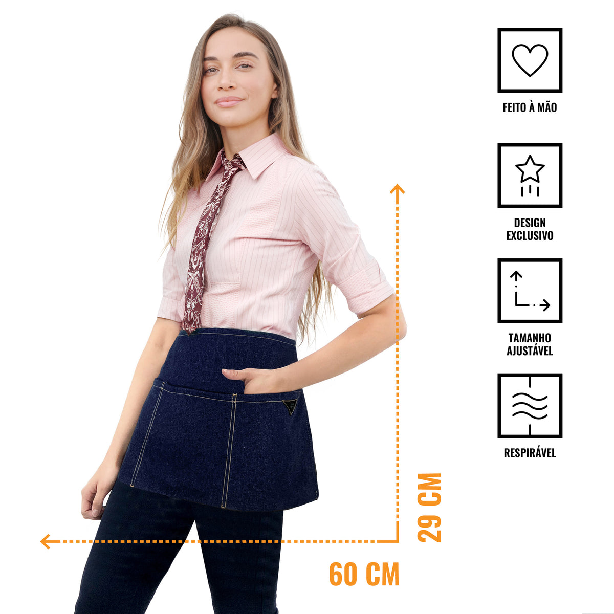 Avental de Cintura – 3 Bolsos, Sarja ou Jeans Profissional – Meio Avental – Garçom, Garçonete, Bartender, Restaurante, Cafeteria - Under NY Sky