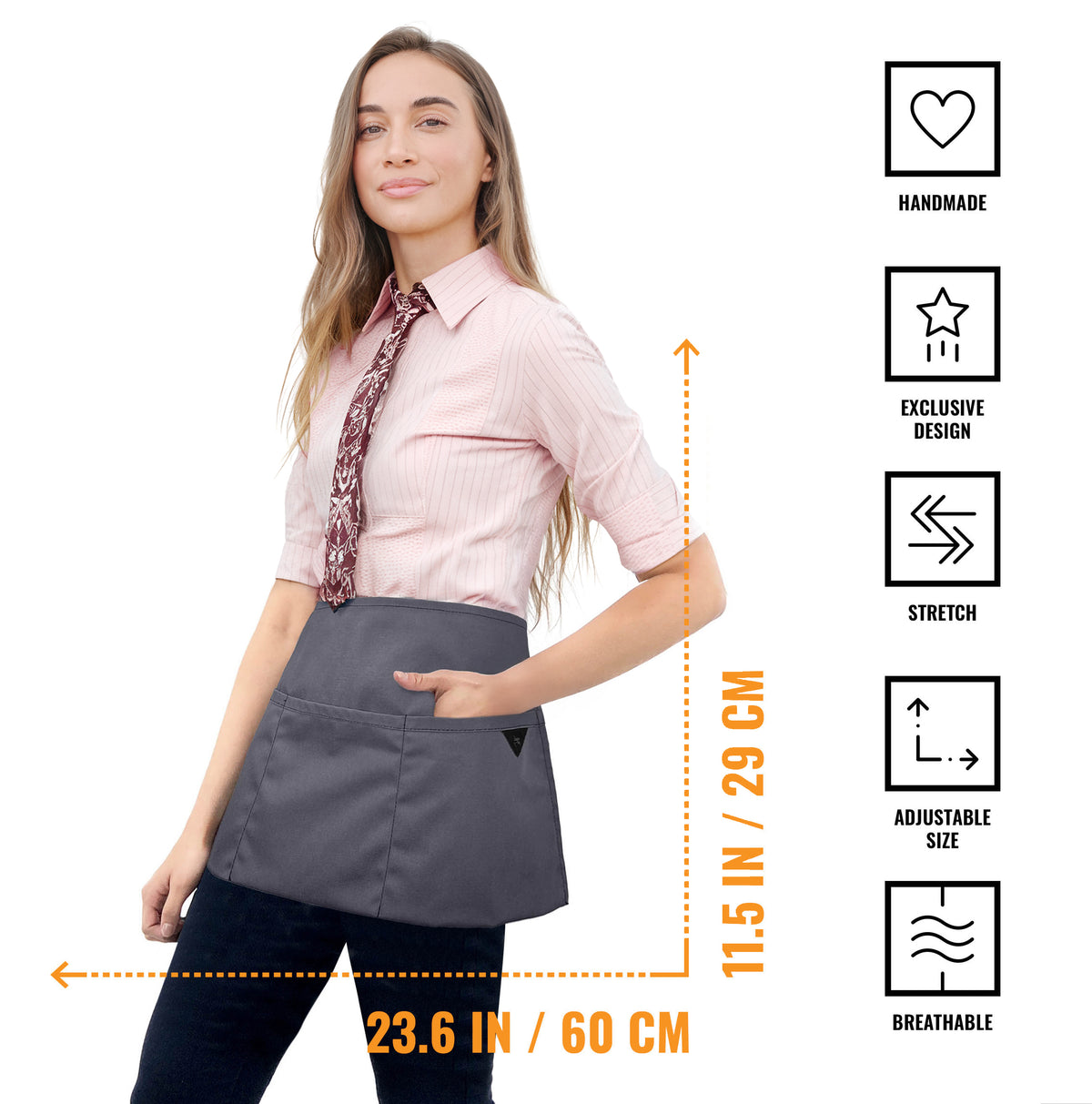 Avental de Cintura – 3 Bolsos, Sarja ou Jeans Profissional – Meio Avental – Garçom, Garçonete, Bartender, Restaurante, Cafeteria - Under NY Sky