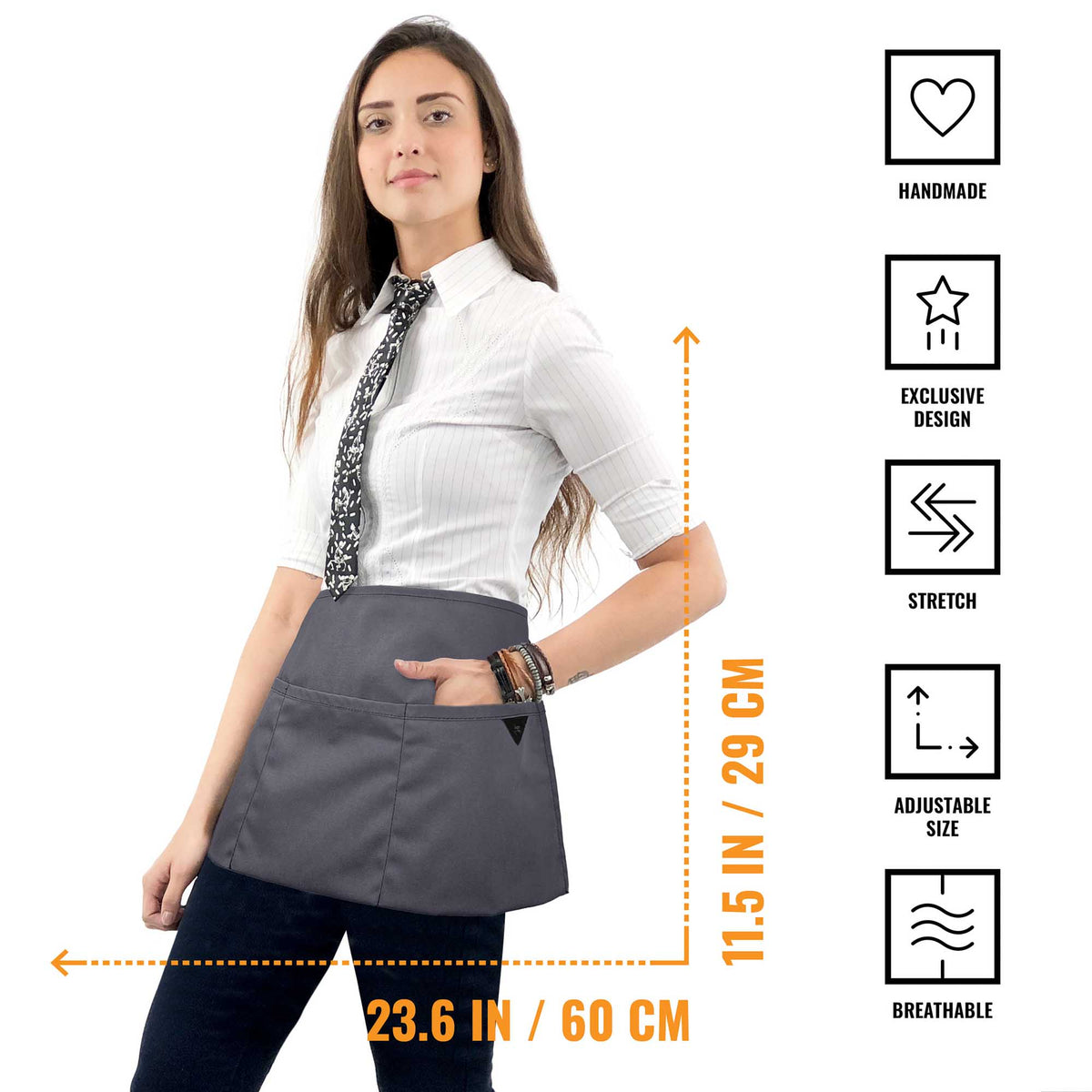 Waist Apron - 3 pockets, Durable Twill or Denim - Half Apron - Server, Waiter, Waitress, Bartender, Shop, Restaurant, Bistro Aprons - Under NY Sky