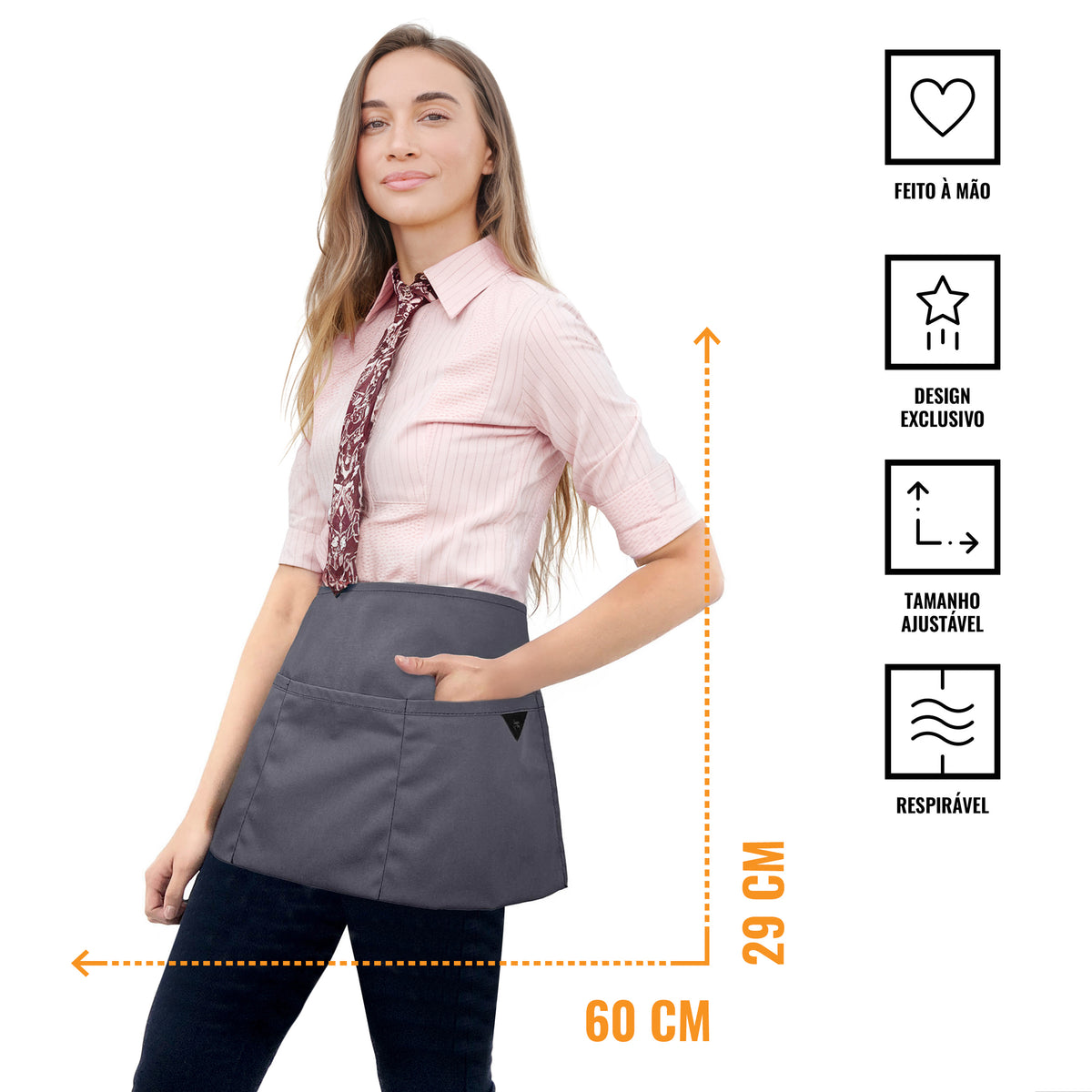 Avental de Cintura – 3 Bolsos, Sarja ou Jeans Profissional – Meio Avental – Garçom, Garçonete, Bartender, Restaurante, Cafeteria - Under NY Sky