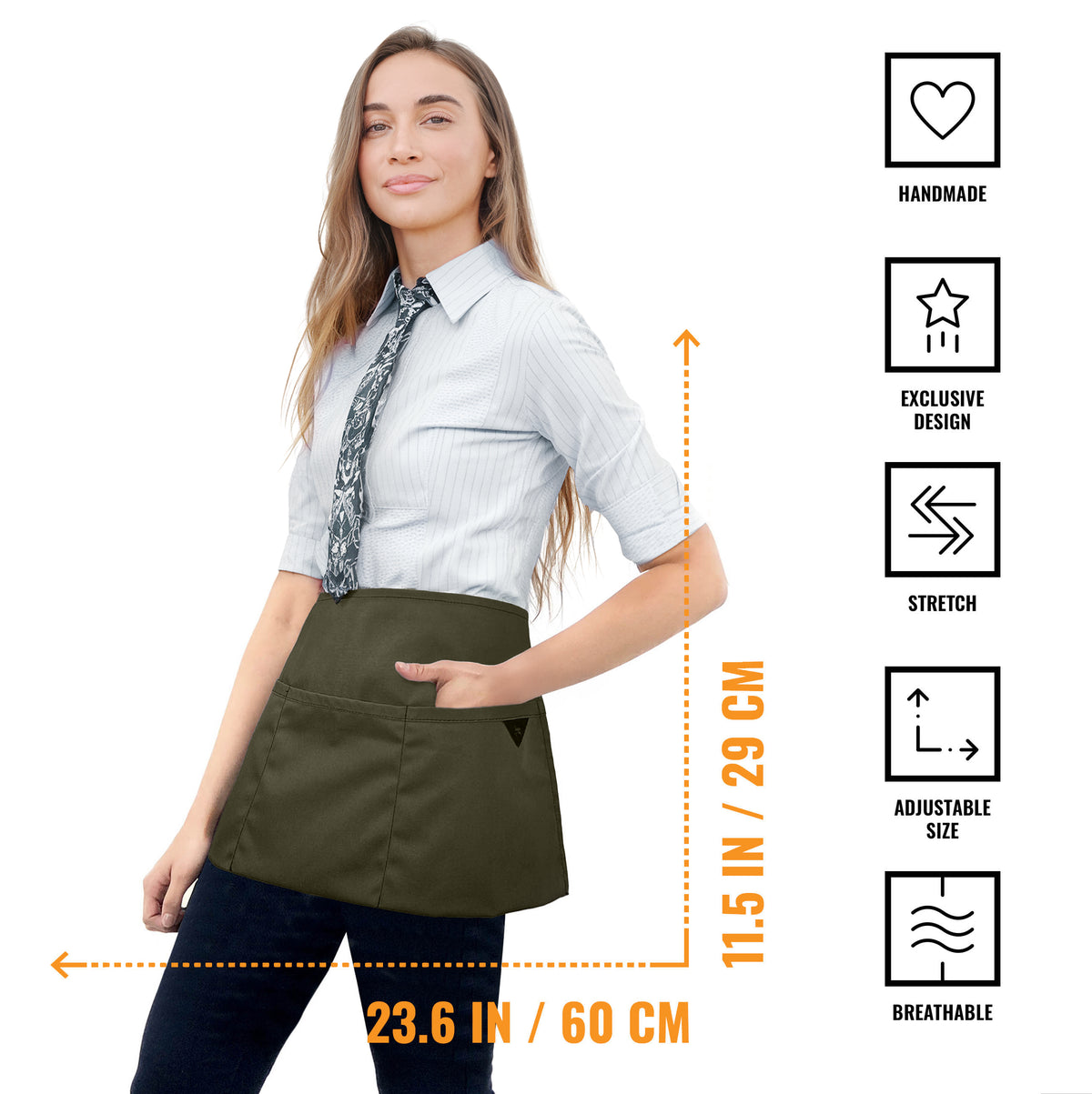 Avental de Cintura – 3 Bolsos, Sarja ou Jeans Profissional – Meio Avental – Garçom, Garçonete, Bartender, Restaurante, Cafeteria - Under NY Sky