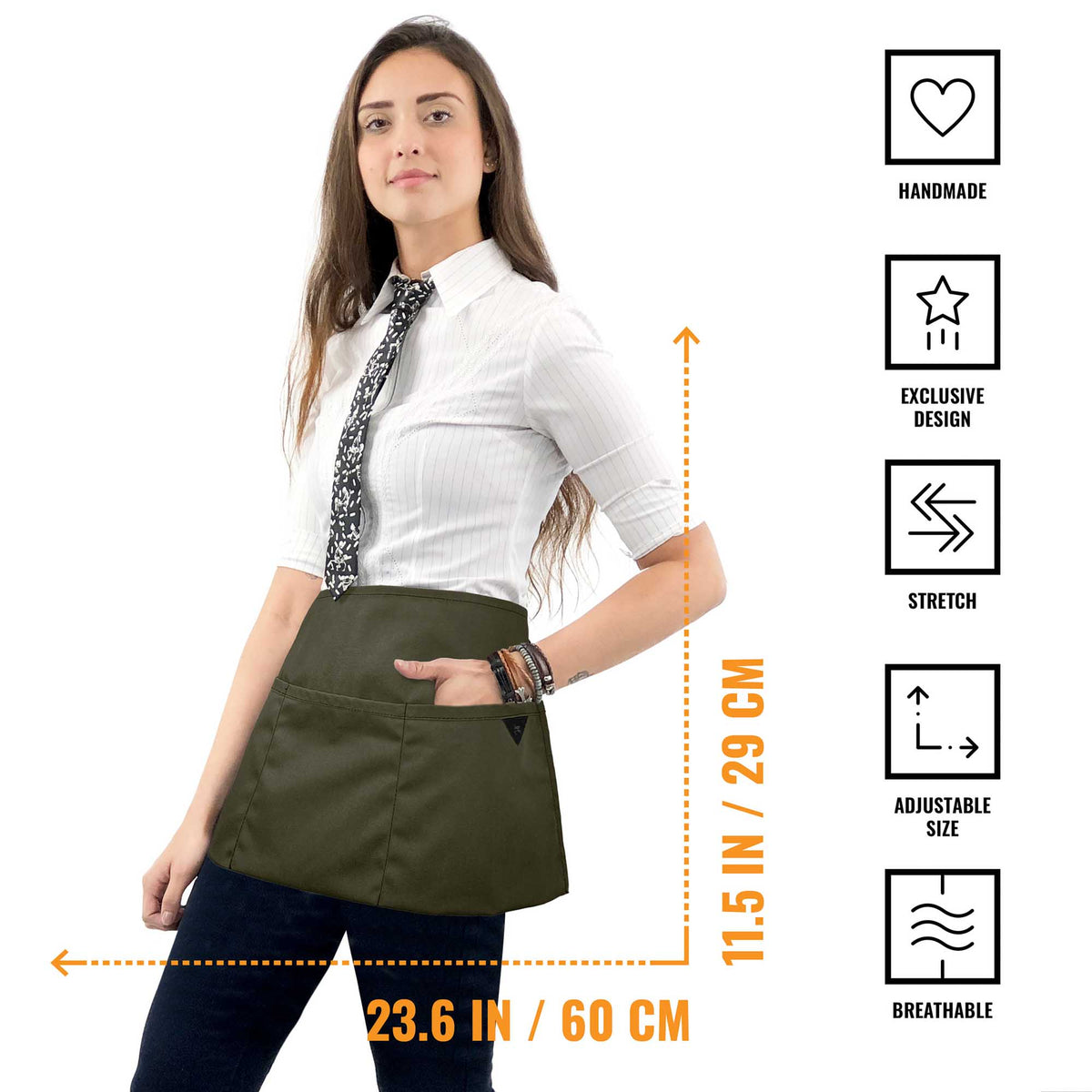 Waist Apron - 3 pockets, Durable Twill or Denim - Half Apron - Server, Waiter, Waitress, Bartender, Shop, Restaurant, Bistro Aprons - Under NY Sky