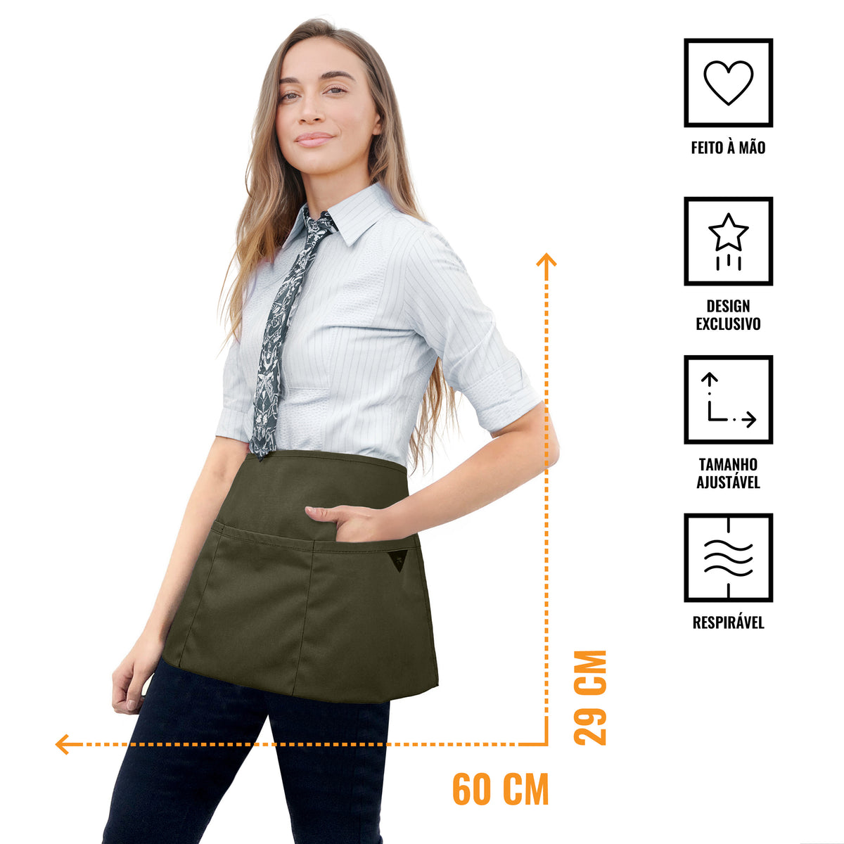 Avental de Cintura – 3 Bolsos, Sarja ou Jeans Profissional – Meio Avental – Garçom, Garçonete, Bartender, Restaurante, Cafeteria - Under NY Sky