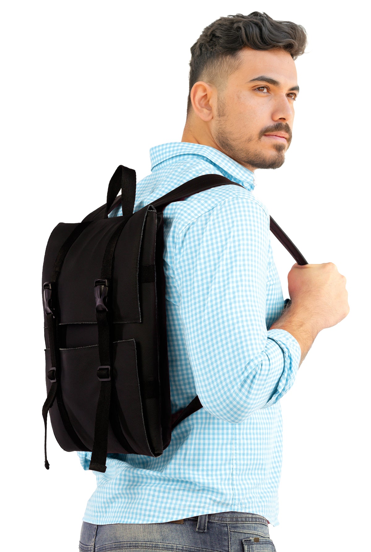 Bolsa para Facas - Couro Legítimo - 13 Compartimentos para Facas, 2 Bolsos com Zíper, Bolso para Laptop - Expansível - Under NY Sky