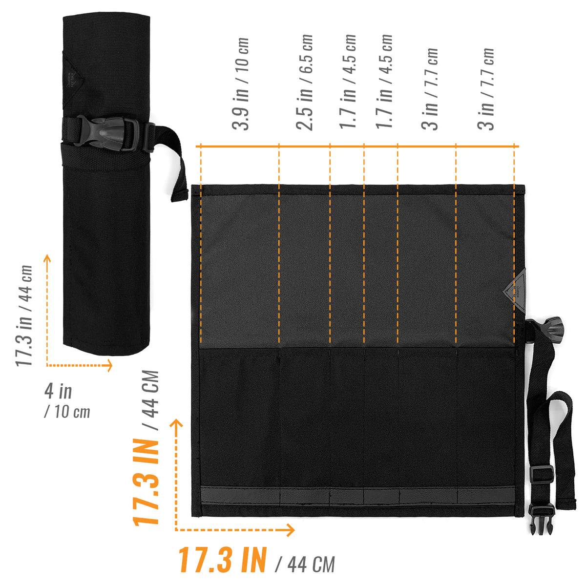 Estojo Porta Faca - 1, 2, 3, 4 ou 6 Bolsos - Bolsa Portátil em Lona Oxford Resistente para Ferramentas de Cozinha, Utensílios, Case Rolo para Facas - Chef, Grill, Churrasco -  Under NY Sky