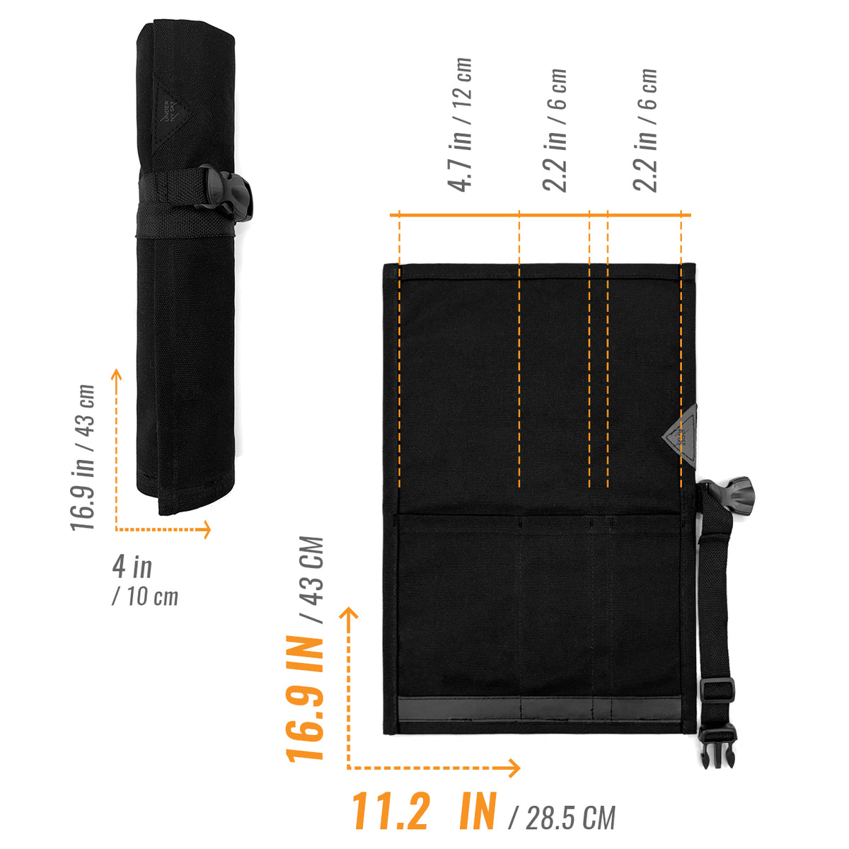 Estojo Porta Facas - 1, 2, 3, 4 ou 6 Bolsos - Bolsa Portátil em Lona Parafinada para Ferramentas de Cozinha, Utensílios, Case Rolo para Facas - Chefs, Grill, Churrasco -  Under NY Sky