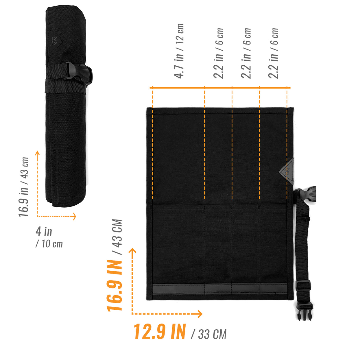Estojo Porta Facas - 1, 2, 3, 4 ou 6 Bolsos - Bolsa Portátil em Lona Parafinada para Ferramentas de Cozinha, Utensílios, Case Rolo para Facas - Chefs, Grill, Churrasco -  Under NY Sky