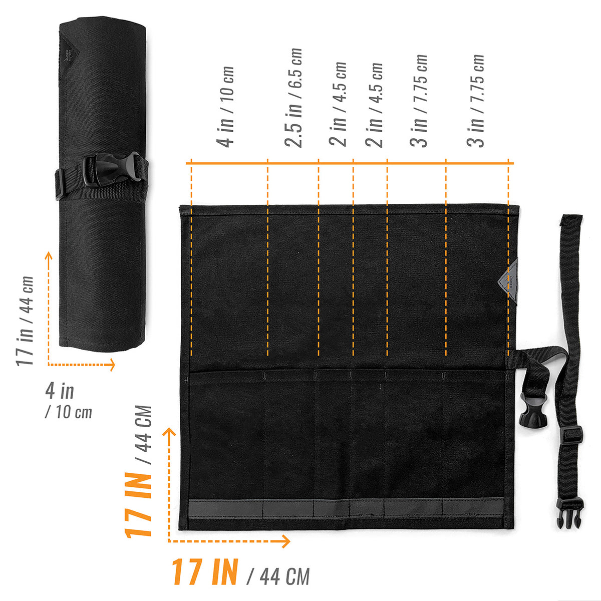 Estojo Porta Facas - 1, 2, 3, 4 ou 6 Bolsos - Bolsa Portátil em Lona Parafinada para Ferramentas de Cozinha, Utensílios, Case Rolo para Facas - Chefs, Grill, Churrasco -  Under NY Sky