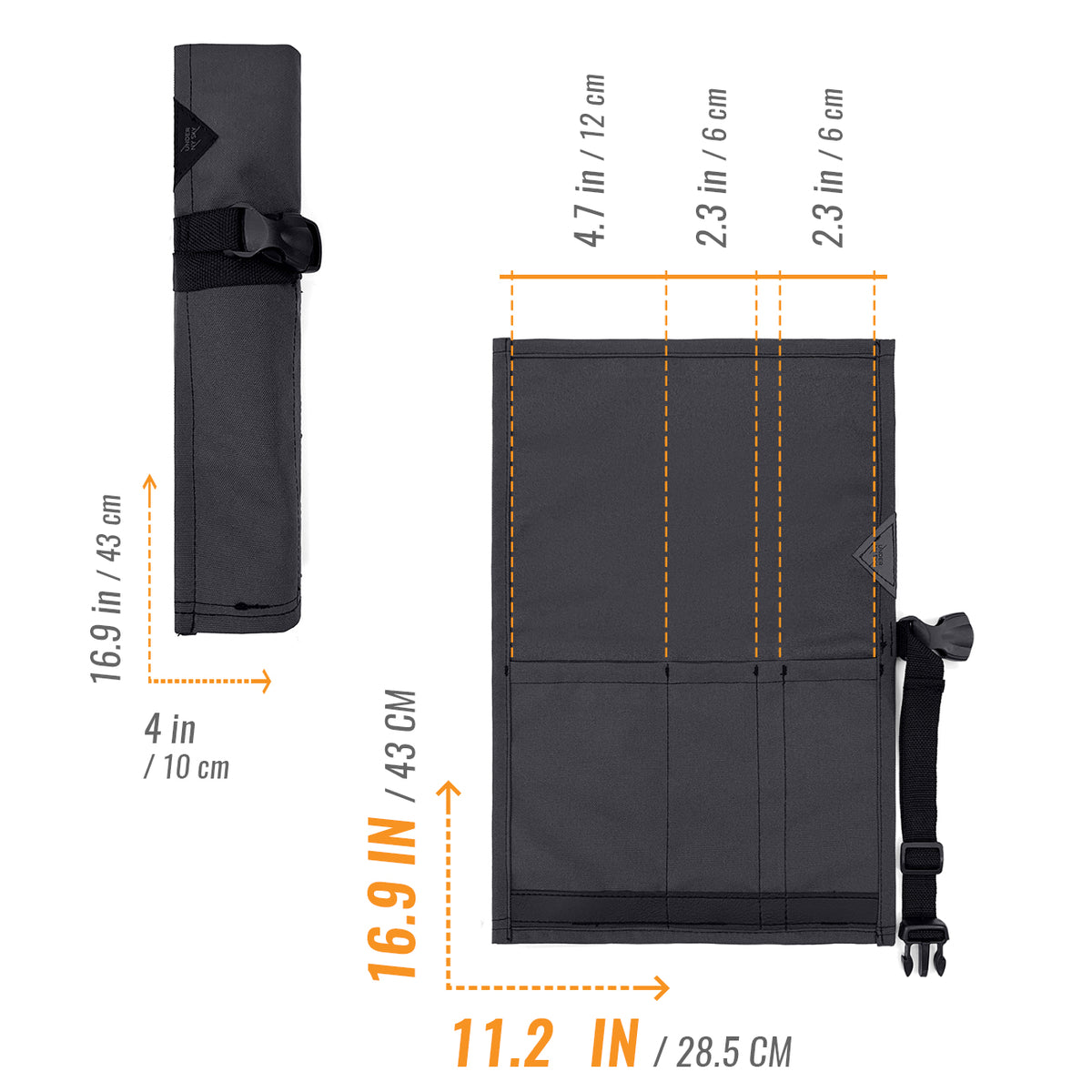 Estojo Porta Faca - 1, 2, 3, 4 ou 6 Bolsos - Bolsa Portátil em Lona Oxford Resistente para Ferramentas de Cozinha, Utensílios, Case Rolo para Facas - Chef, Grill, Churrasco -  Under NY Sky
