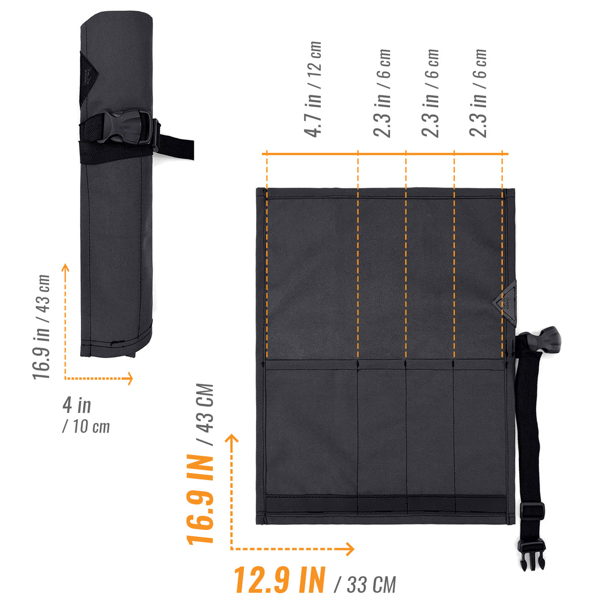 Estojo Porta Faca - 1, 2, 3, 4 ou 6 Bolsos - Bolsa Portátil em Lona Oxford Resistente para Ferramentas de Cozinha, Utensílios, Case Rolo para Facas - Chef, Grill, Churrasco -  Under NY Sky