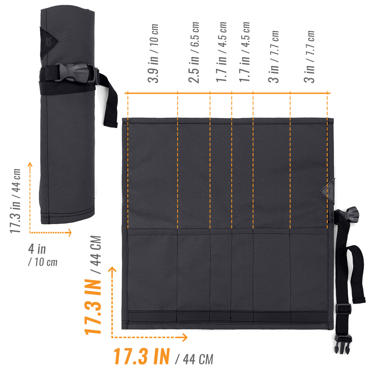 Estojo Porta Faca - 1, 2, 3, 4 ou 6 Bolsos - Bolsa Portátil em Lona Oxford Resistente para Ferramentas de Cozinha, Utensílios, Case Rolo para Facas - Chef, Grill, Churrasco -  Under NY Sky