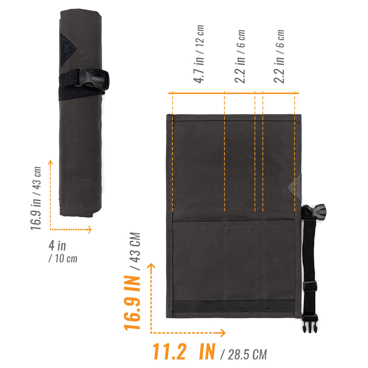 Estojo Porta Facas - 1, 2, 3, 4 ou 6 Bolsos - Bolsa Portátil em Lona Parafinada para Ferramentas de Cozinha, Utensílios, Case Rolo para Facas - Chefs, Grill, Churrasco -  Under NY Sky