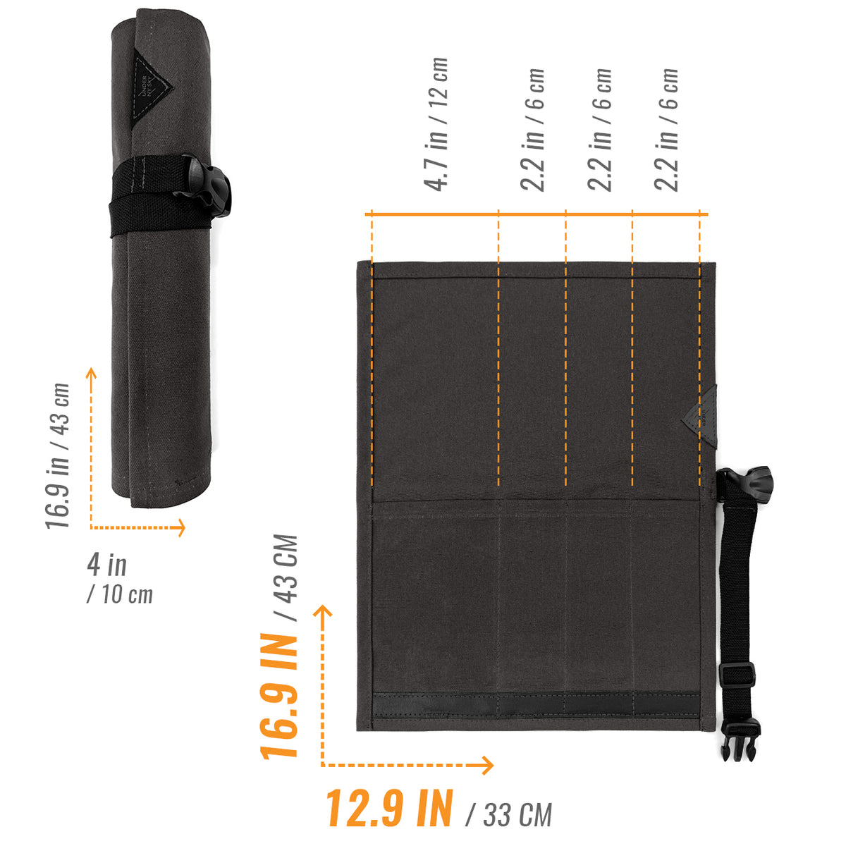 Estojo Porta Facas - 1, 2, 3, 4 ou 6 Bolsos - Bolsa Portátil em Lona Parafinada para Ferramentas de Cozinha, Utensílios, Case Rolo para Facas - Chefs, Grill, Churrasco -  Under NY Sky