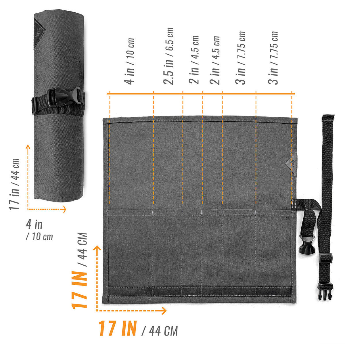 Estojo Porta Facas - 1, 2, 3, 4 ou 6 Bolsos - Bolsa Portátil em Lona Parafinada para Ferramentas de Cozinha, Utensílios, Case Rolo para Facas - Chefs, Grill, Churrasco -  Under NY Sky