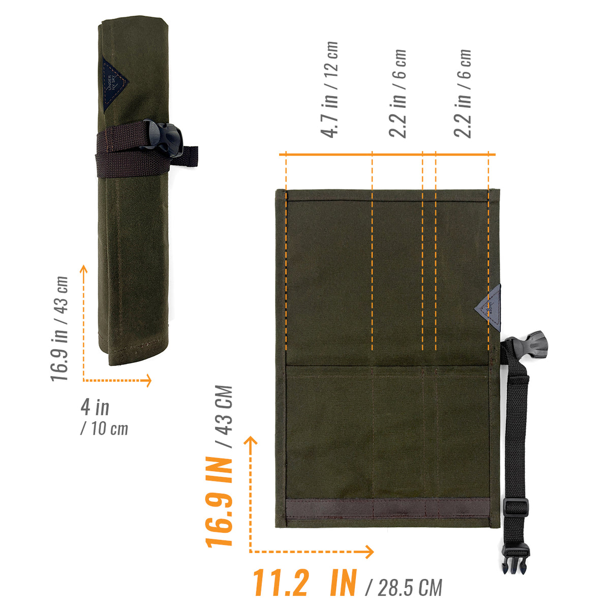 Estojo Porta Facas - 1, 2, 3, 4 ou 6 Bolsos - Bolsa Portátil em Lona Parafinada para Ferramentas de Cozinha, Utensílios, Case Rolo para Facas - Chefs, Grill, Churrasco -  Under NY Sky