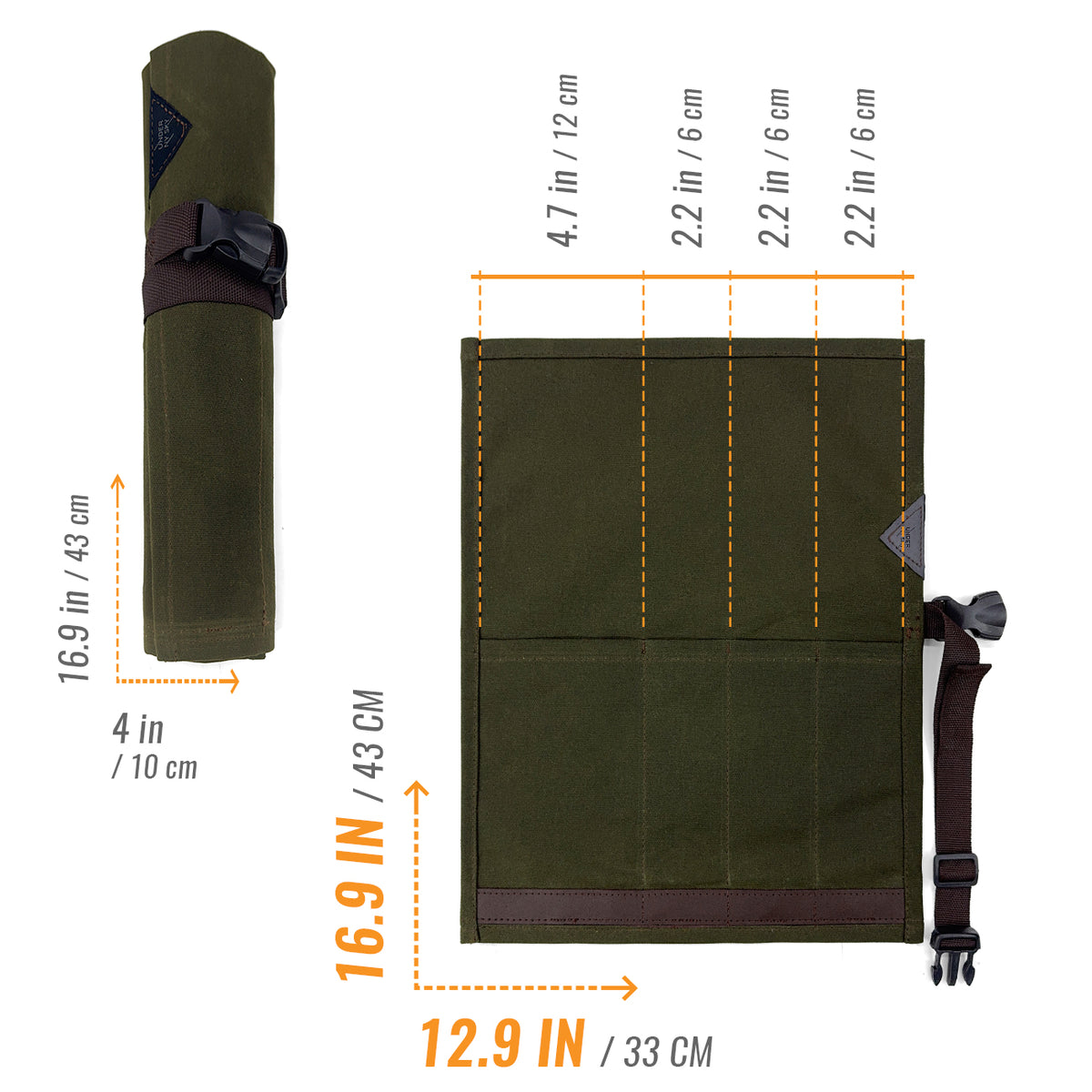 Estojo Porta Facas - 1, 2, 3, 4 ou 6 Bolsos - Bolsa Portátil em Lona Parafinada para Ferramentas de Cozinha, Utensílios, Case Rolo para Facas - Chefs, Grill, Churrasco -  Under NY Sky