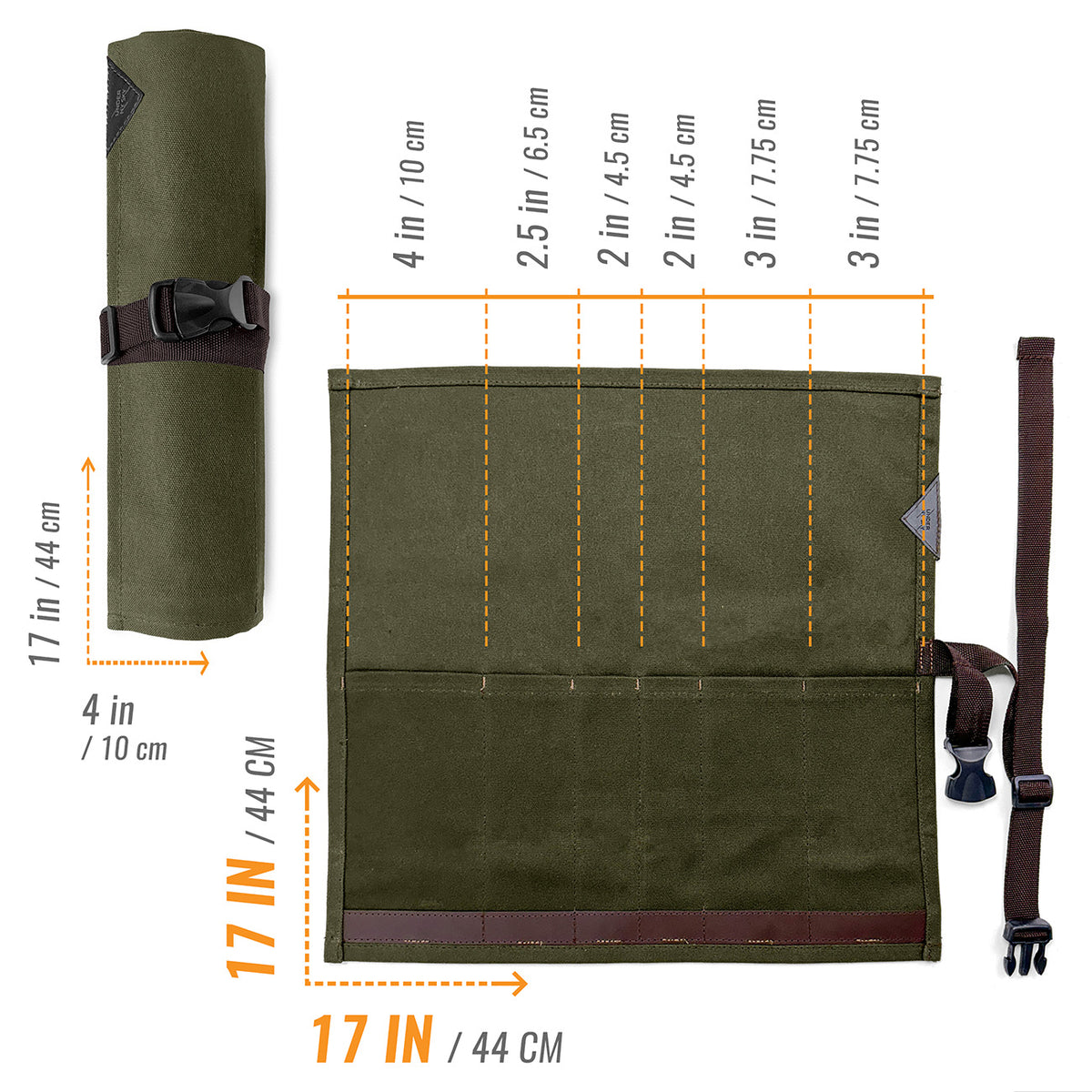 Estojo Porta Facas - 1, 2, 3, 4 ou 6 Bolsos - Bolsa Portátil em Lona Parafinada para Ferramentas de Cozinha, Utensílios, Case Rolo para Facas - Chefs, Grill, Churrasco -  Under NY Sky