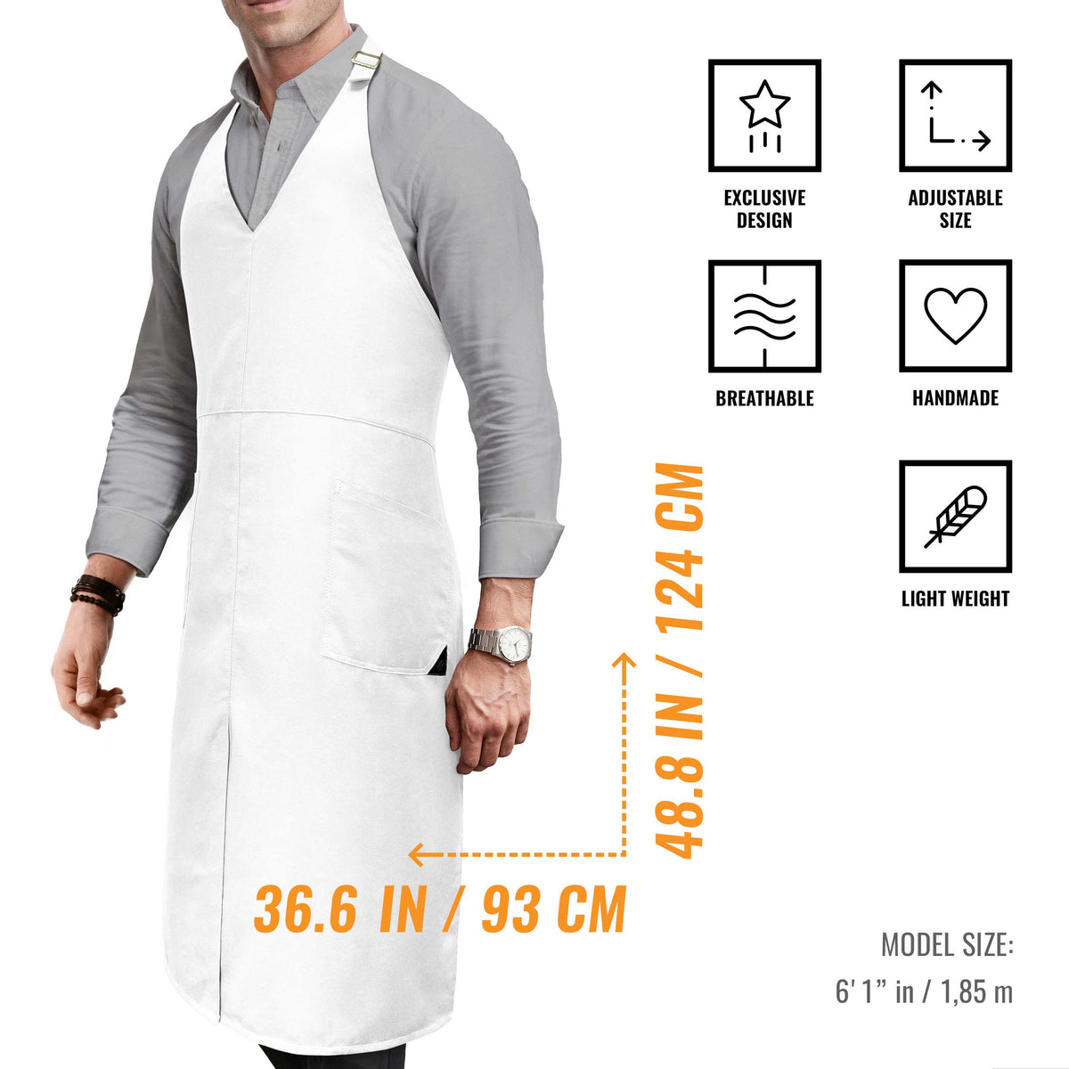 V Neck Long Apron Tuxedo Style - Front Slit, 2 Pockets - Server, Waiter, Chef, Bistrot, Restaurant -  Under NY Sky