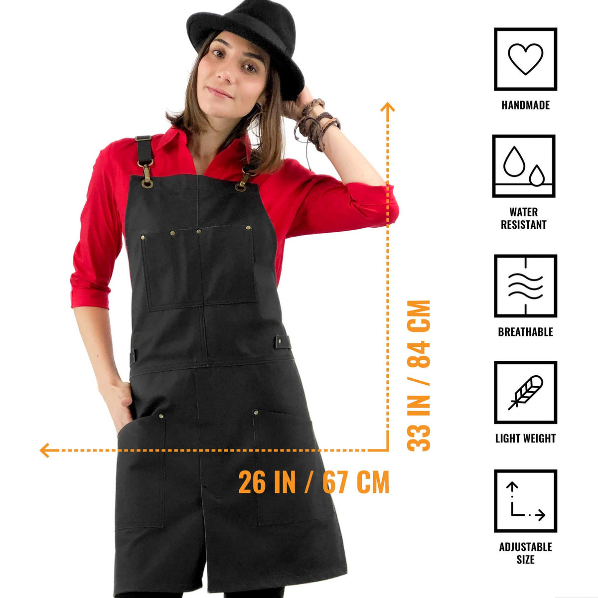 Leather Apron - Real Leather Body, Pockets &amp; Crossback Straps - Split-Leg, Riveted, Lined - Under NY Sky