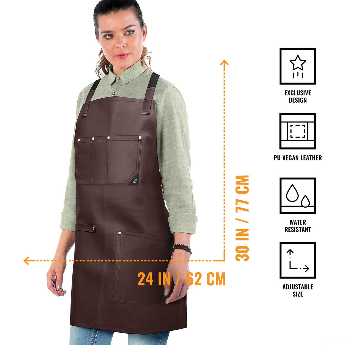 Leather Apron, Cross-back Straps, Reinforced, for Barbers - Vegan Leather - Black or Brown -  Under NY Sky