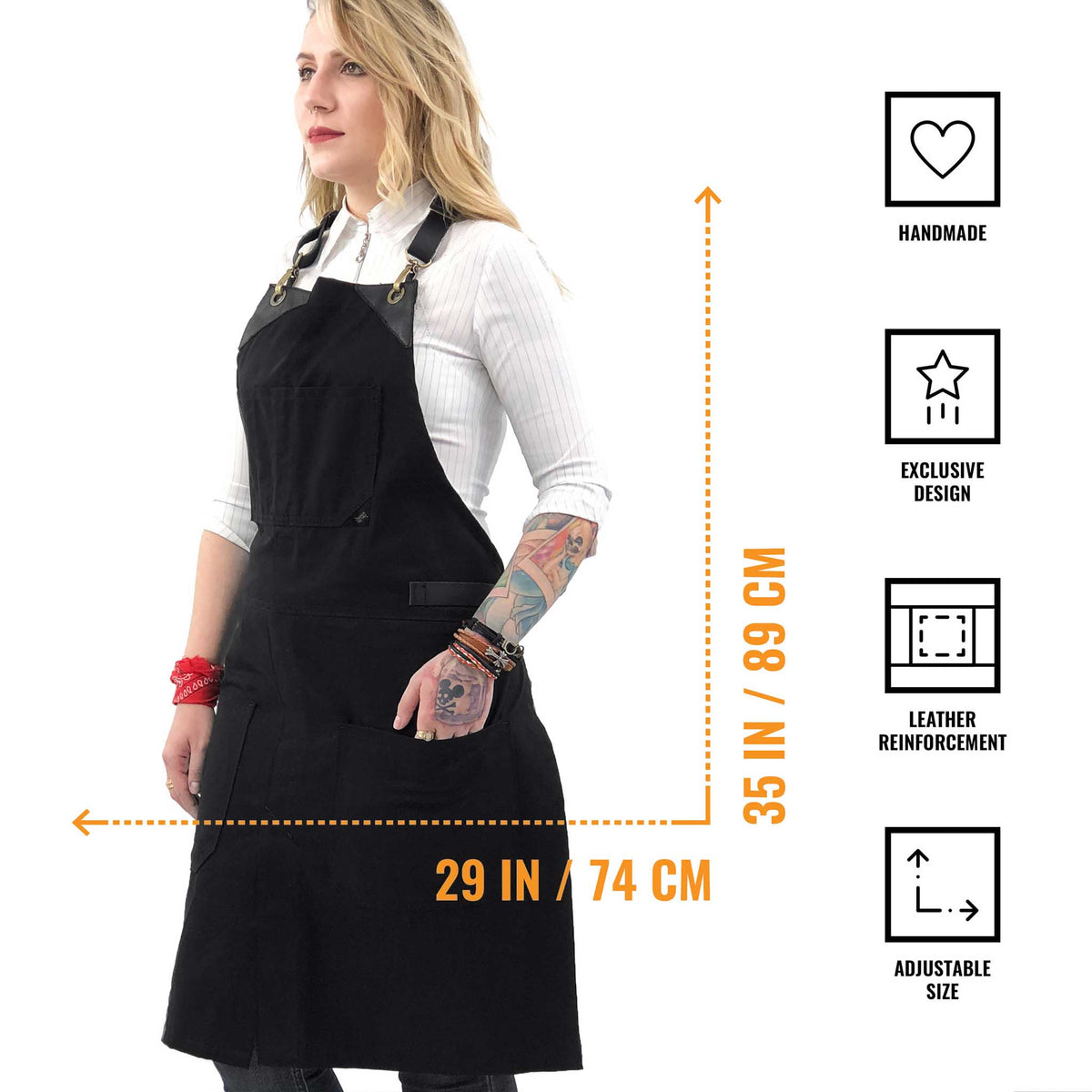 Leather Straps Apron - Twill - Easy-Fastening No-Tie - Chef, Bartender, Shop, Barista  -  Under NY Sky