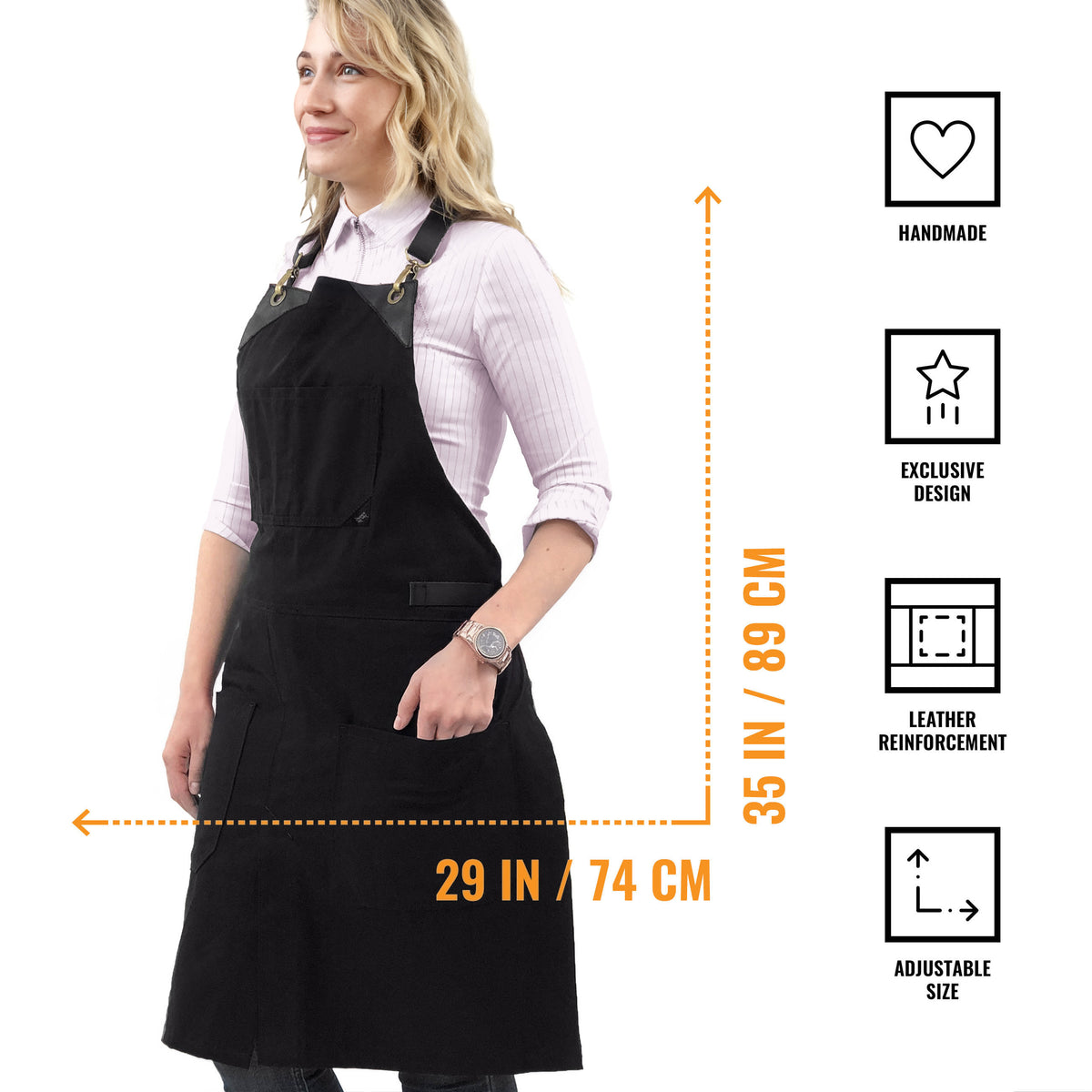 Avental com Alças de couro - Sarja - Fecho Fácil Sem Laço - Chef, Bartender, Loja, Barista - Under NY Sky