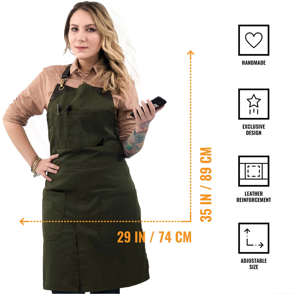 Leather Straps Apron - Twill - Easy-Fastening No-Tie - Chef, Bartender, Shop, Barista  -  Under NY Sky