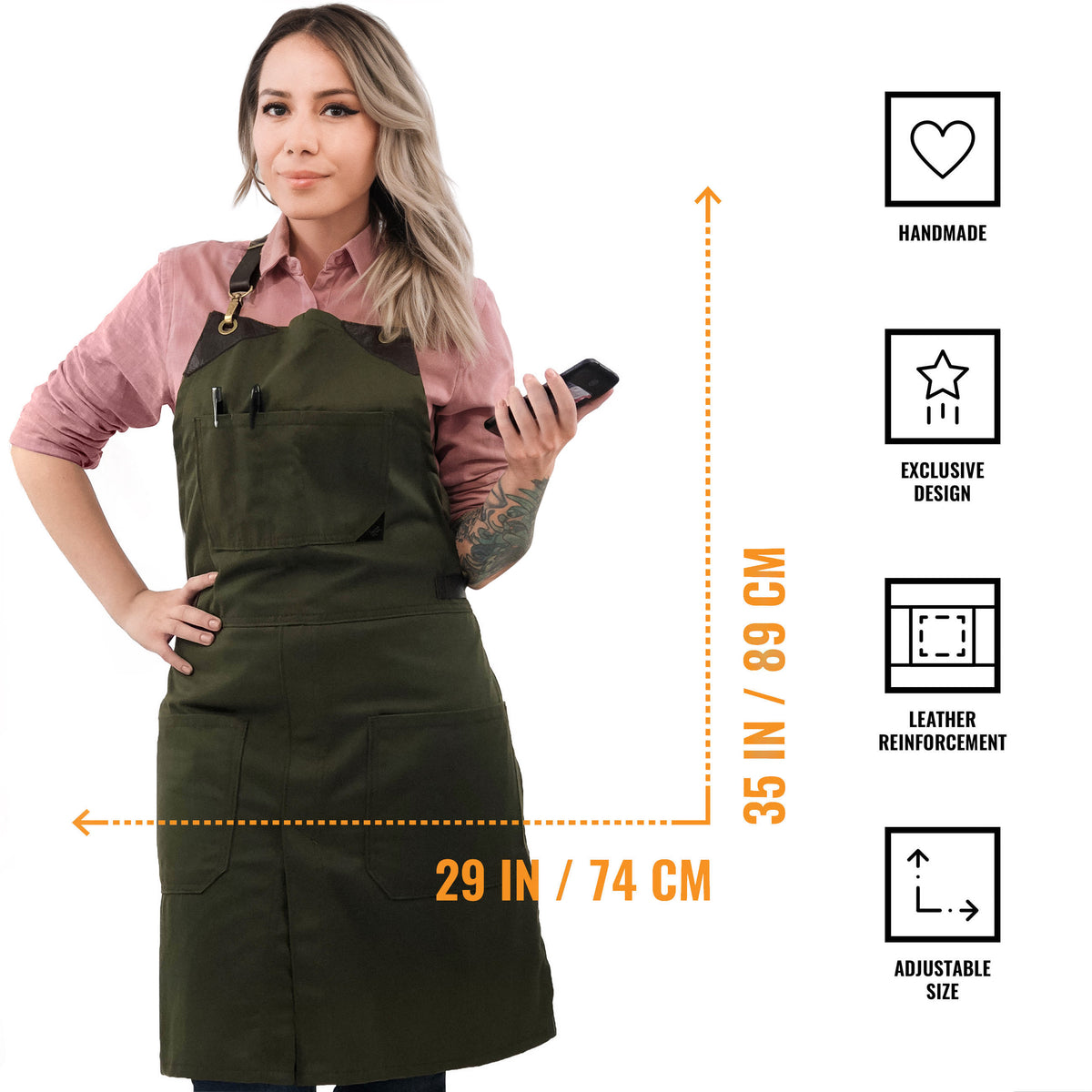 Avental com Alças de couro - Sarja - Fecho Fácil Sem Laço - Chef, Bartender, Loja, Barista - Under NY Sky