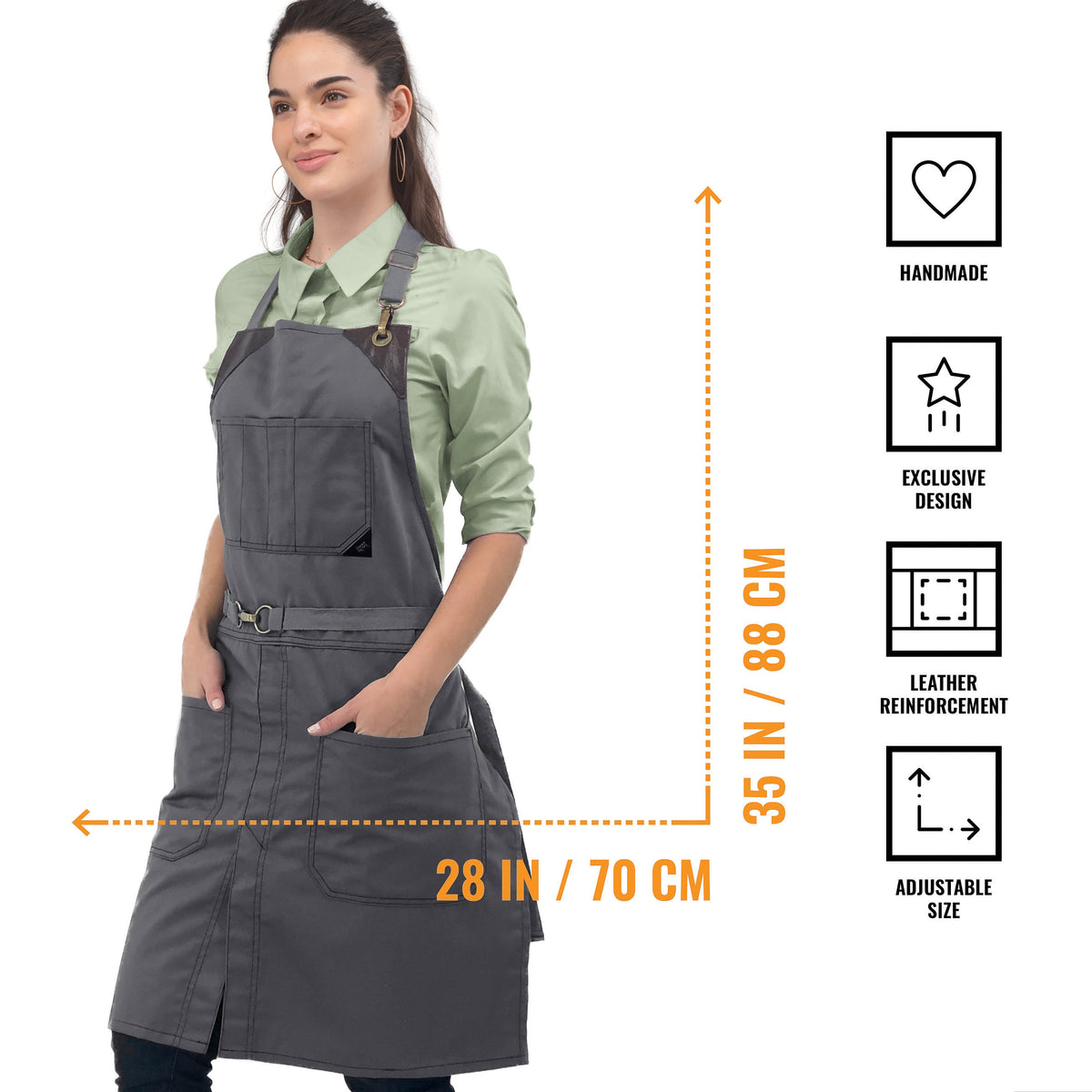 Avental para Chef - Em Sarja, Sem Laços, Acabamento em Couro, Fenda na Perna - Barman, Barista, Churrasqueiro, Comércio -  Under NY Sky