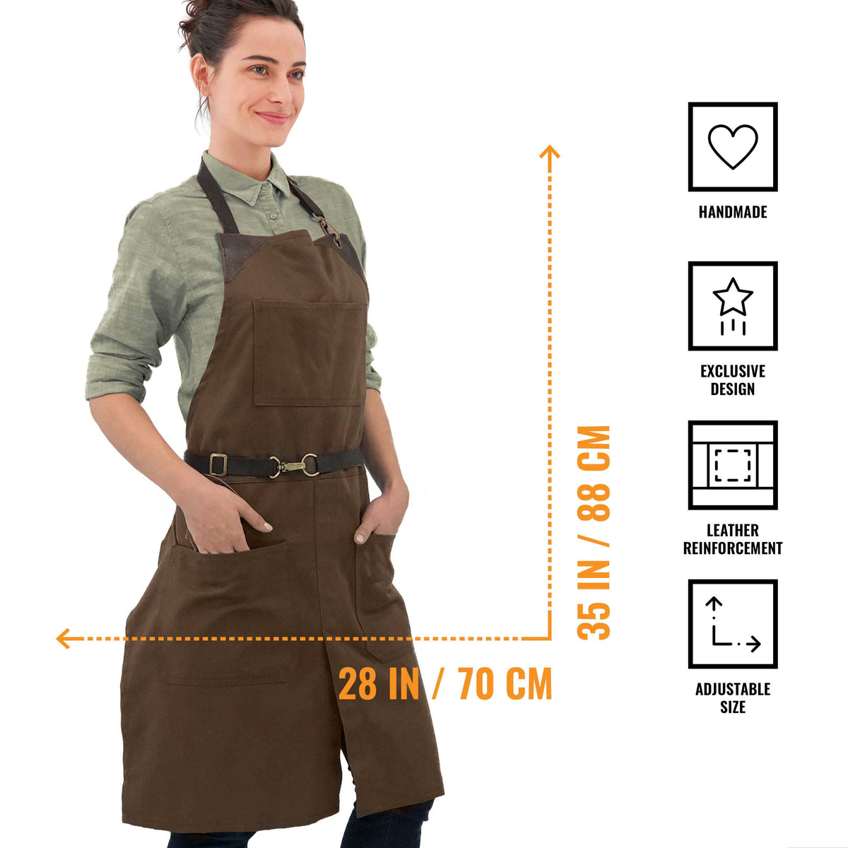 Avental para Chef - Em Sarja, Sem Laços, Acabamento em Couro, Fenda na Perna - Barman, Barista, Churrasqueiro, Comércio -  Under NY Sky