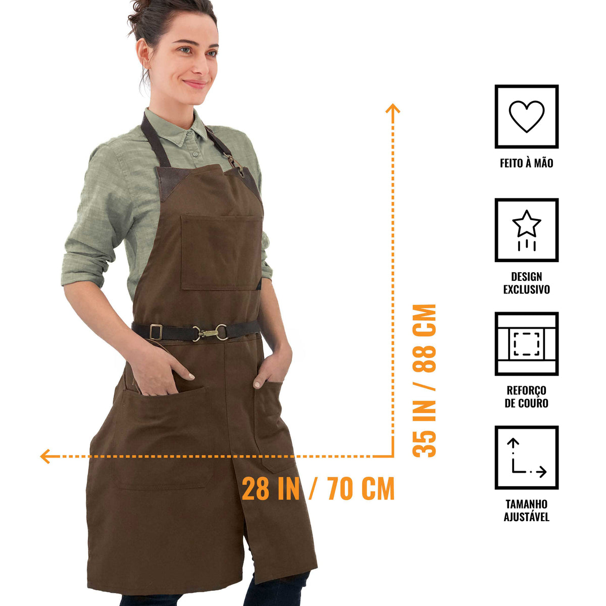 Avental para Chef - Em Sarja, Sem Laços, Acabamento em Couro, Fenda na Perna - Barman, Barista, Churrasqueiro, Comércio -  Under NY Sky