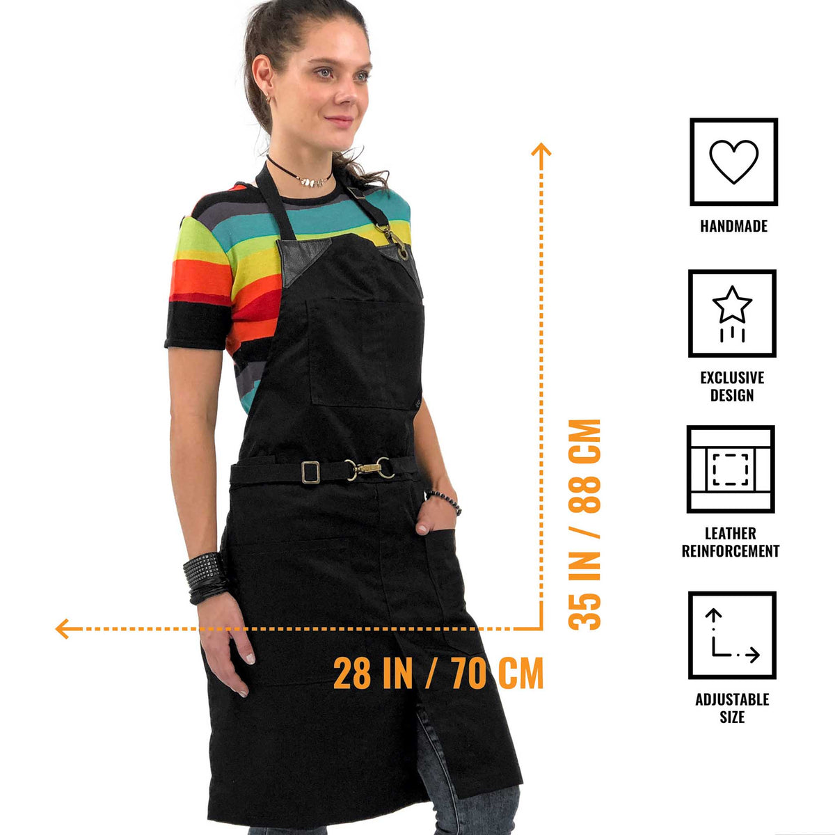 Chef Apron - Twill, No-Tie, Leather Trim, Split - Chef, Bartender, Barista, Grill, Shop - Under NY Sky