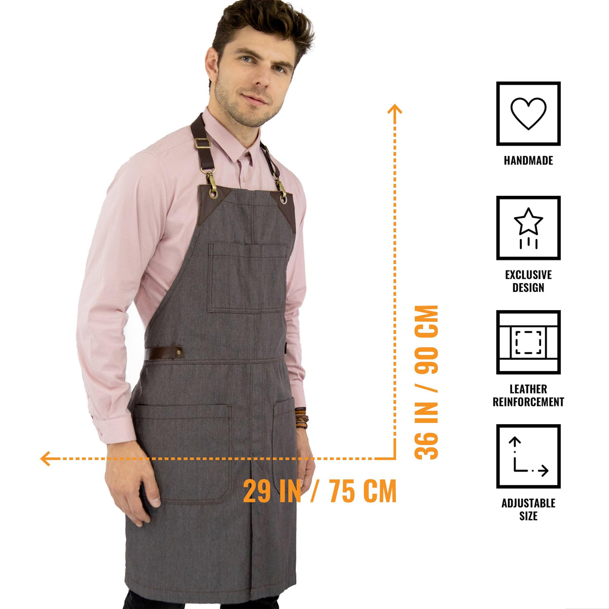 Leather Straps Apron - Twill - Easy-Fastening No-Tie - Chef, Bartender, Shop, Barista - Under NY Sky