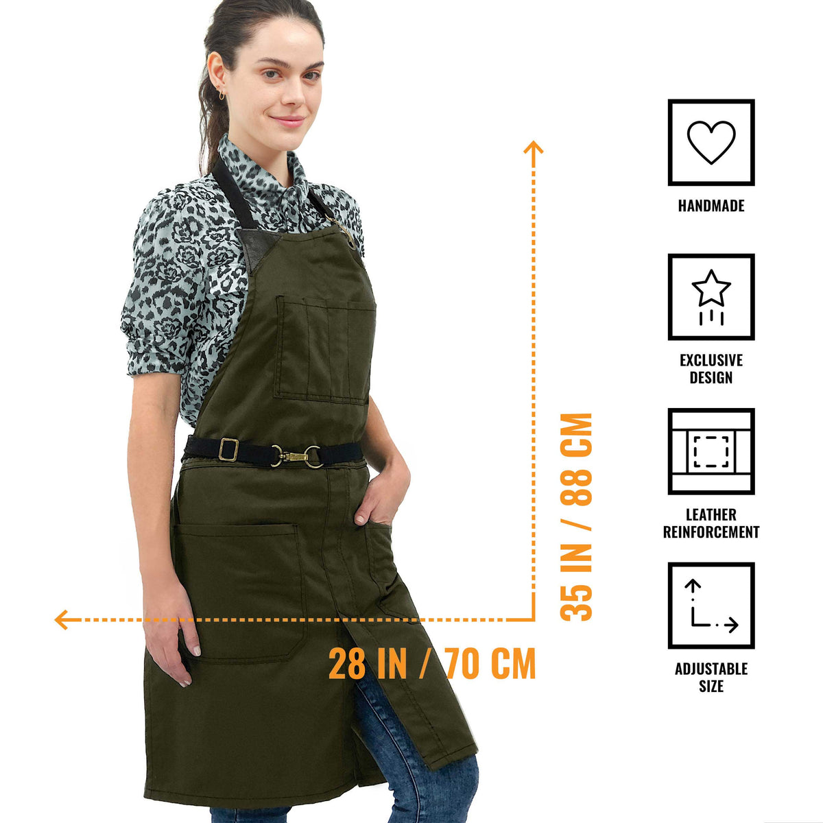 Avental para Chef - Em Sarja, Sem Laços, Acabamento em Couro, Fenda na Perna - Barman, Barista, Churrasqueiro, Comércio -  Under NY Sky