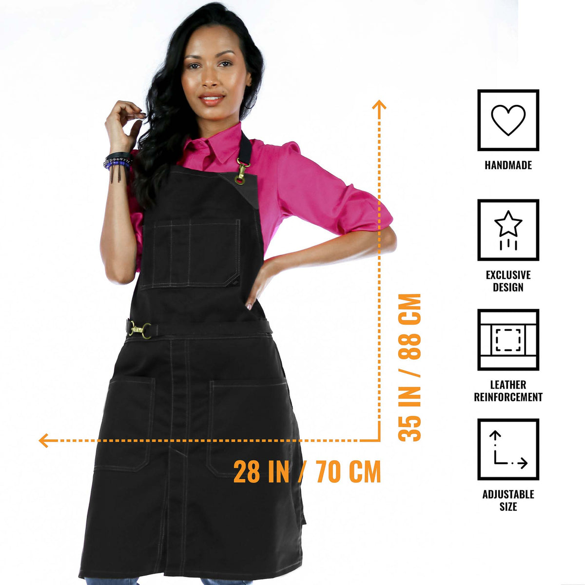 Chef Apron - Twill, No-Tie, Leather Trim, Split - Chef, Bartender, Barista, Grill, Shop - Under NY Sky