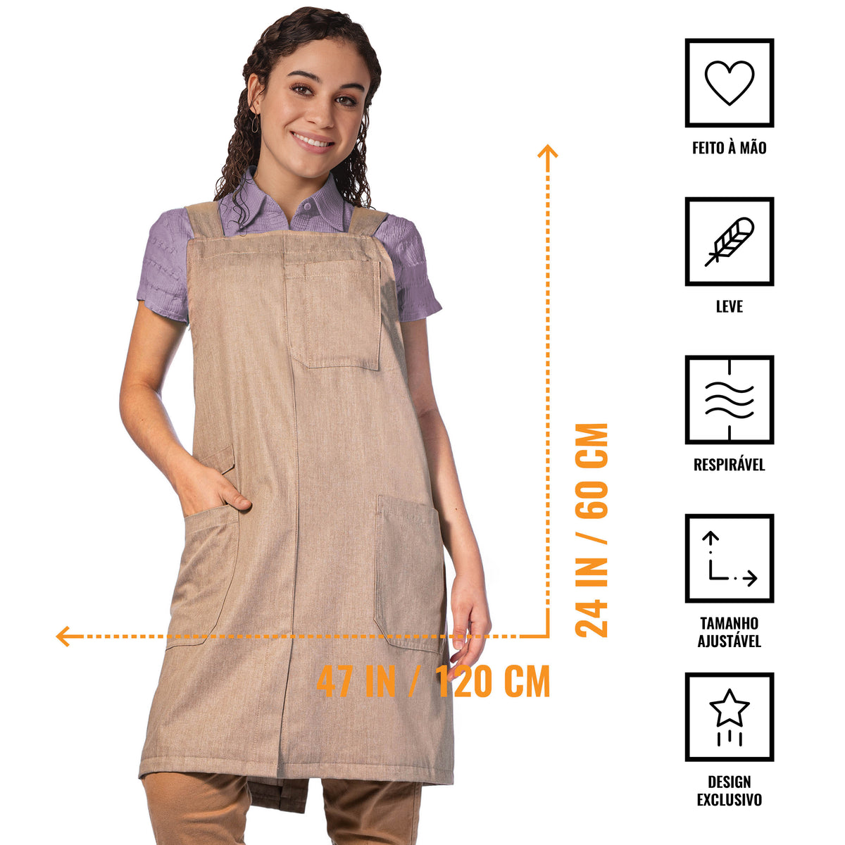 Avental Estilo Japonês - Alças Cruzadas, 3 bolsos, Sem Laços - Cozinha, Jardim, Escola, Arte -  Under NY Sky