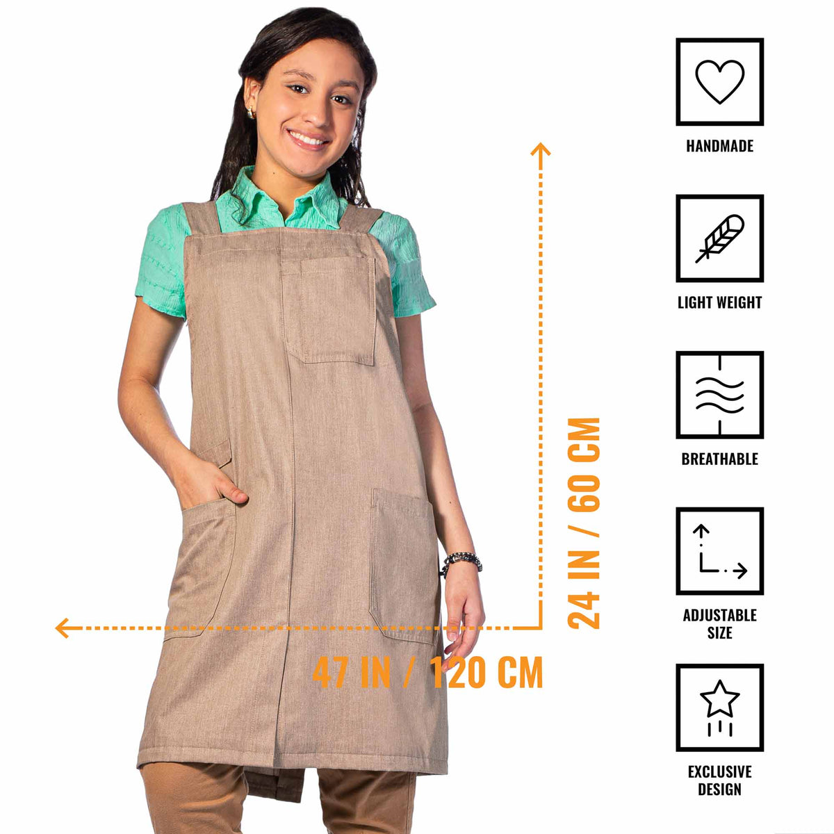 Cross Back Apron - Pinafore Apron, 3 Pockets, Loop - Baking Cooking, Gardening, School - Under NY Sky